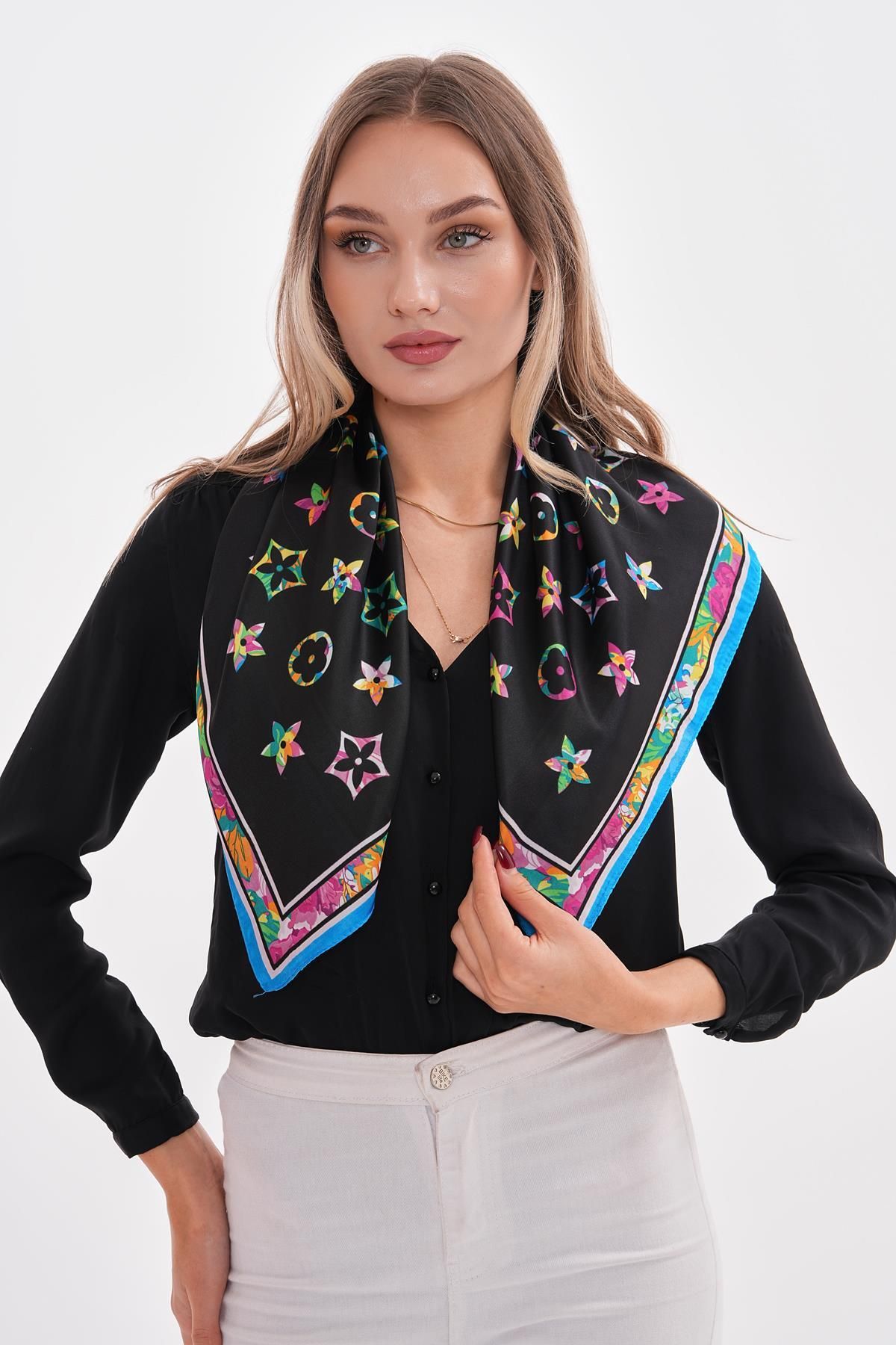 Axesoire-15267 Star Patterned Blue Bandana Scarf 70X70 cm 2