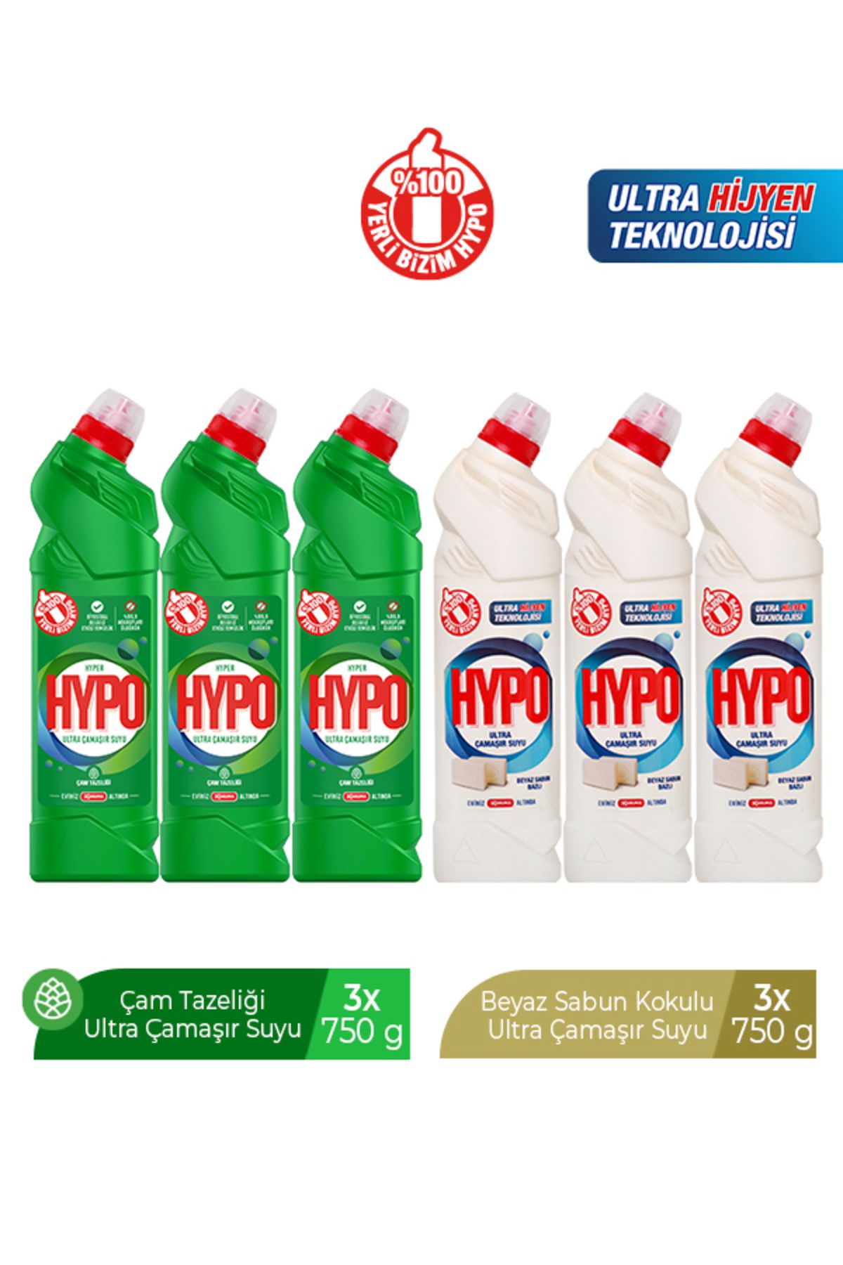 Hyper Hypo ULTRA ÇAMAŞIR SUYU 3 ÇAM VE 3 BEYAZ SABUN 750 GR X 6 ADET