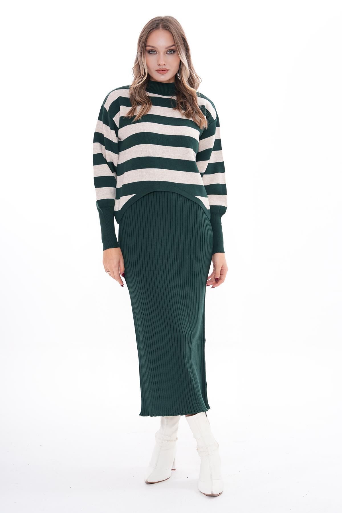 ŞİMAL-Striped Knitwear Women's Set 245022   - Knitted Set of Two 3