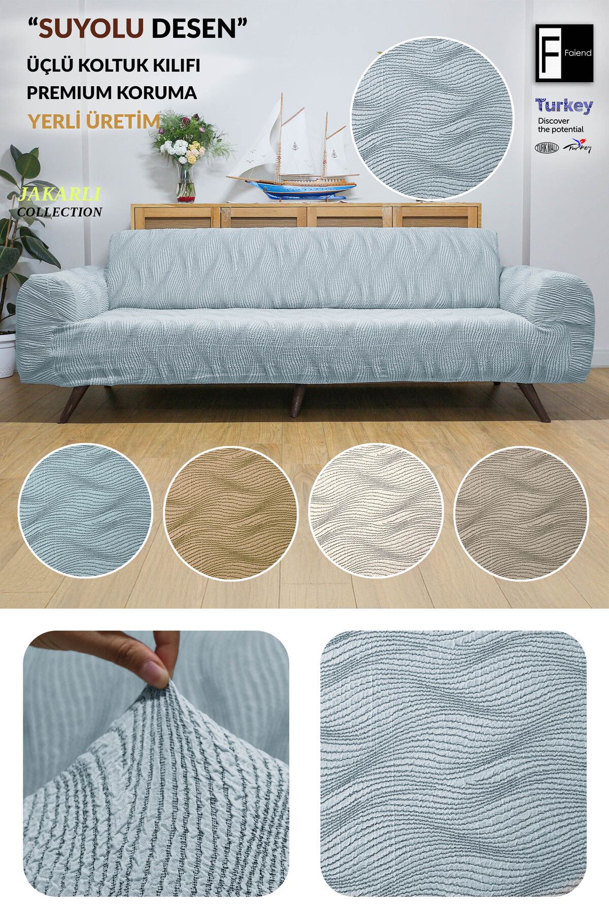 Faiend-Flexible Cotton Water Pattern Jacquard Single Sofa Cover - Stretch Elastic Case (Single) 2