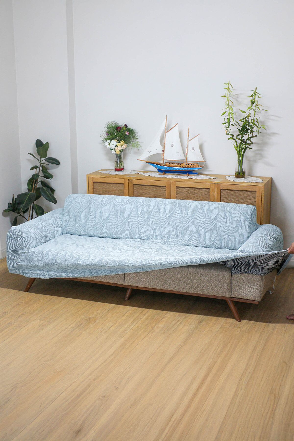 Faiend-Flexible Cotton Water Pattern Jacquard Single Sofa Cover - Stretch Elastic Case (Single) 4
