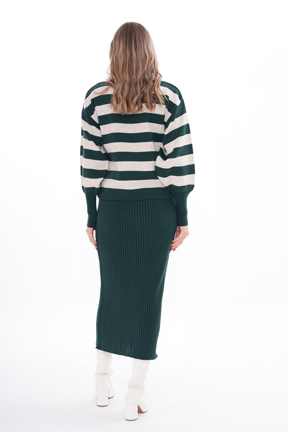 ŞİMAL-Striped Knitwear Women's Set 245022   - Knitted Set of Two 5