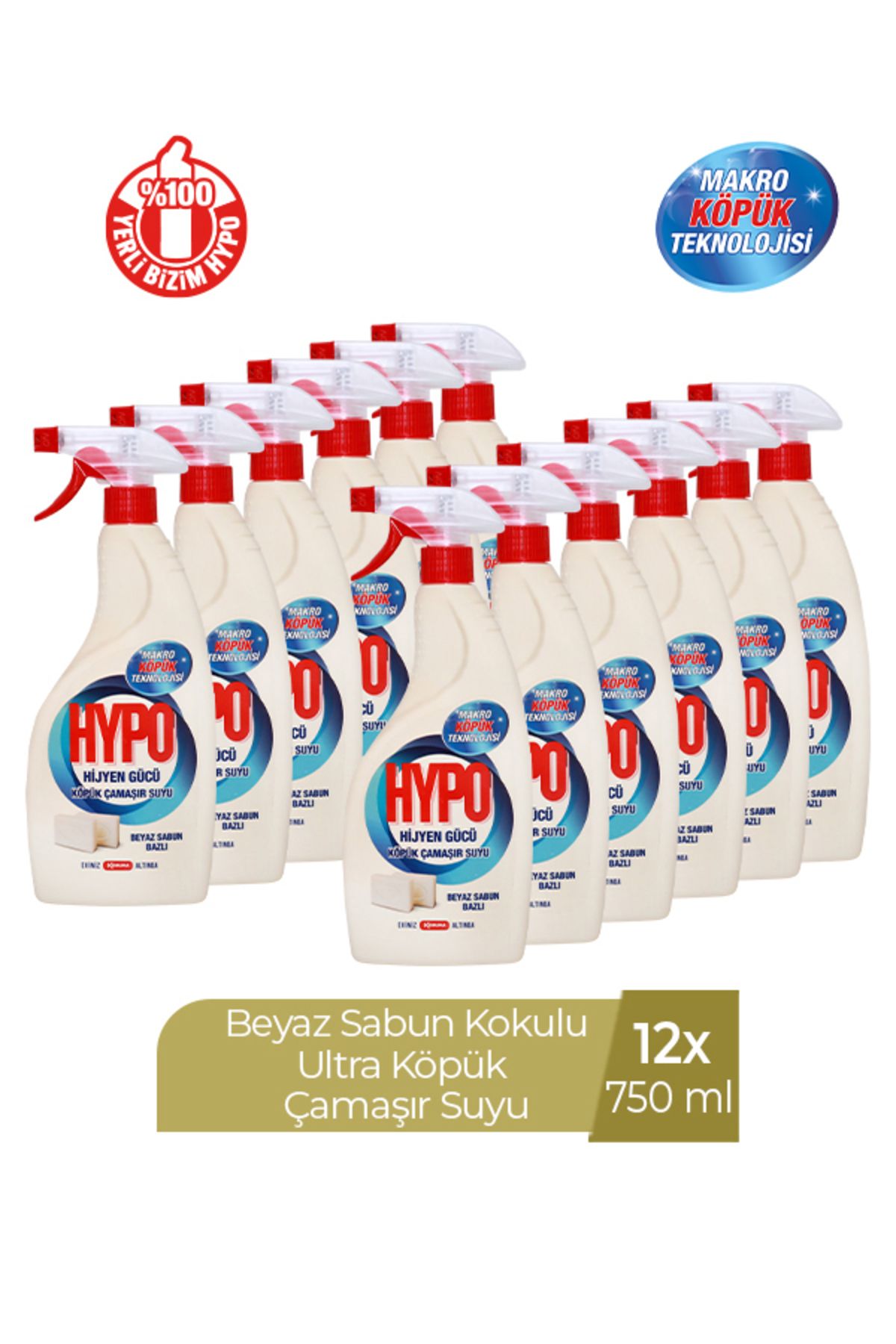 Hypo KÖPÜK ÇAMAŞIR SUYU BEYAZ SABUN KOKULU 750 ML x 12 ADET