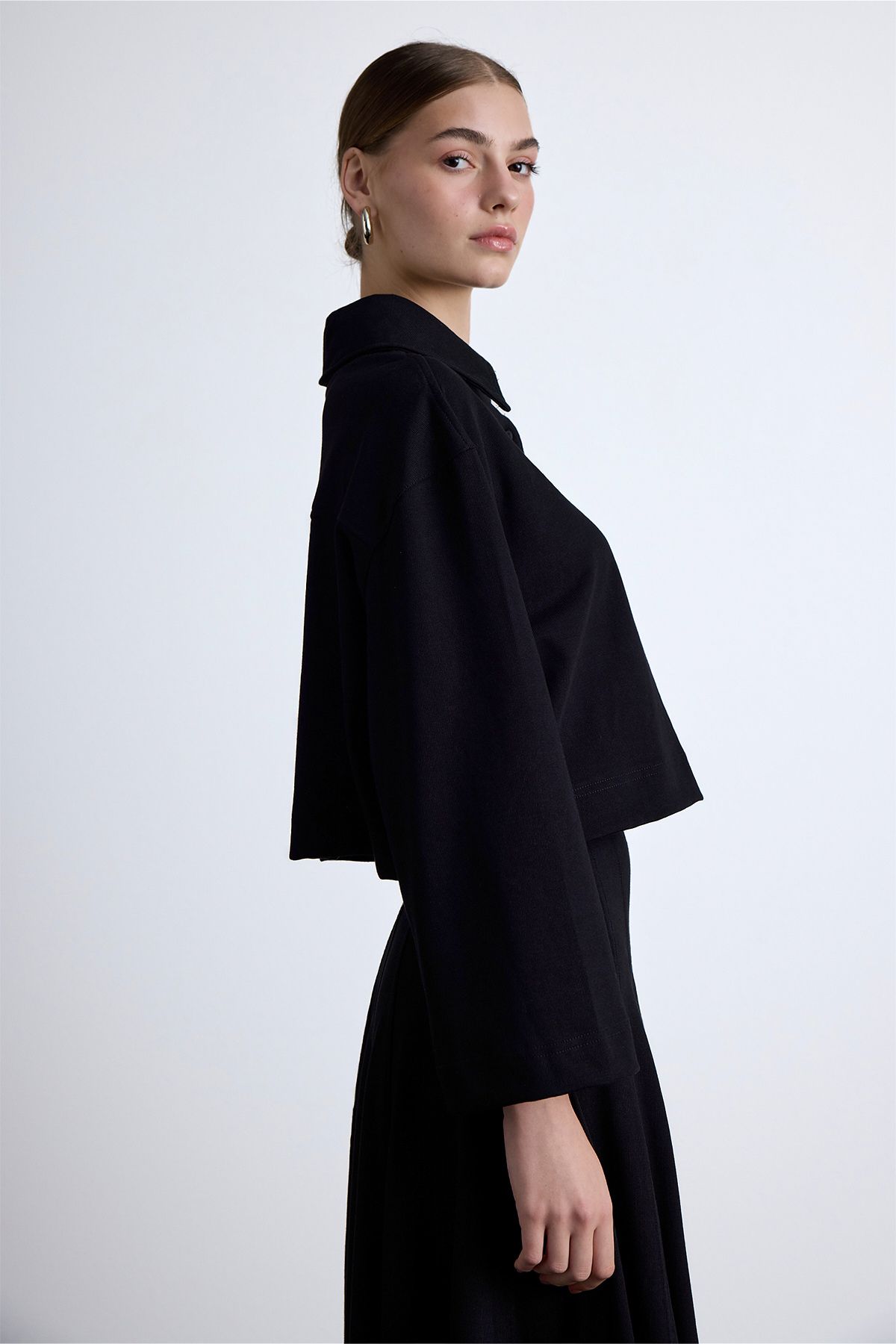 PREMIUM ÖRME OVERSIZE GÖMLEK SİYAH - 4