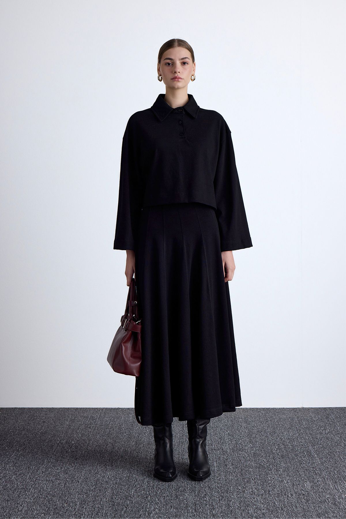 PREMIUM ÖRME OVERSIZE GÖMLEK SİYAH - 2
