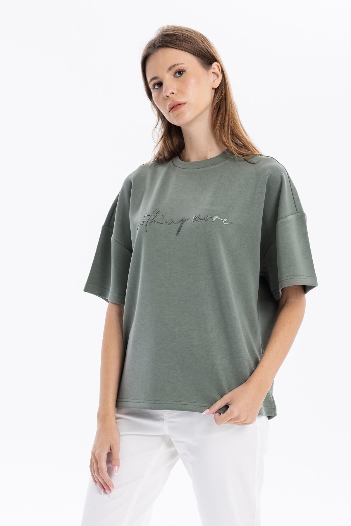 GMG FIRENZE-Crew Neck Oversize Emboss Printed Women's T-Shirt 3