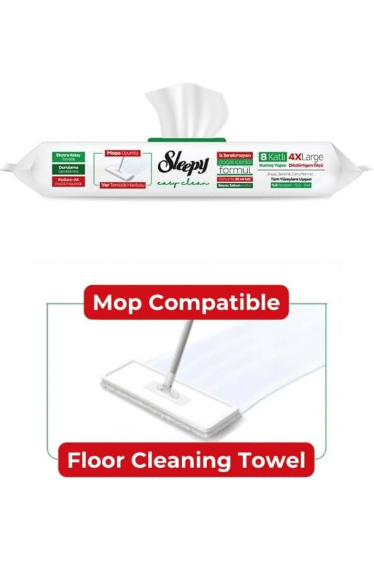 Sleepy Easy Clean Mop Uyumlu Mendiller|Beyaz Sabun Katkı Maddesi|Tüm Zemin Tipleri|50 Yaprak fotoğrafı 2 (önizleme)