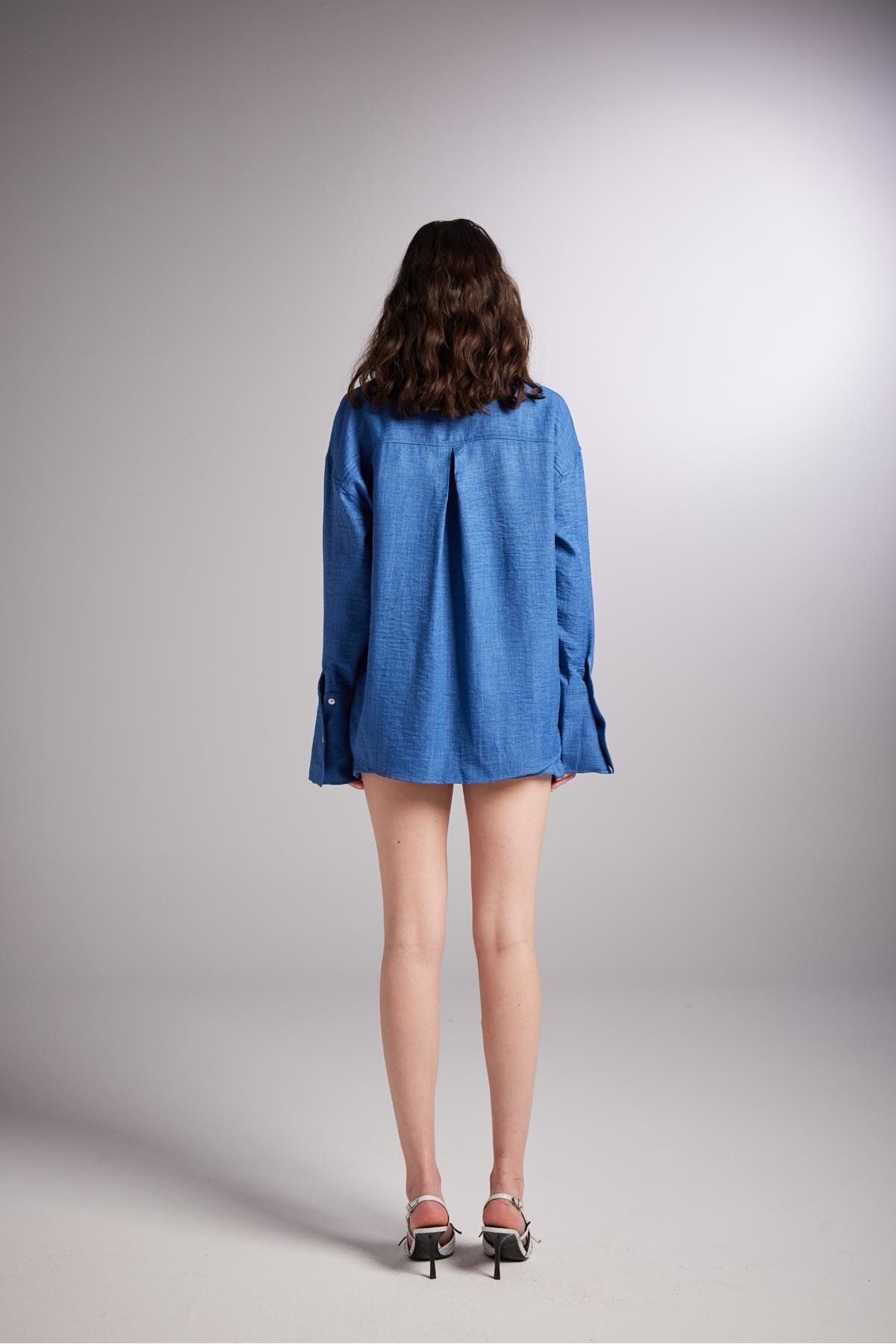 HOLLY LOLLY-Oversize Cut Julia Shirt Blue 5