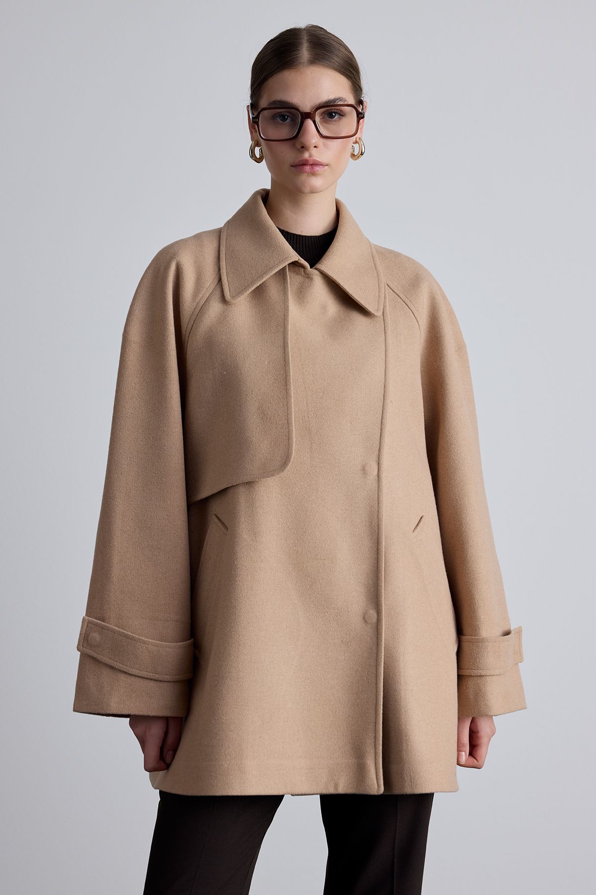 Manuka-Palton Camel Trench cu două piept - MARİ 4