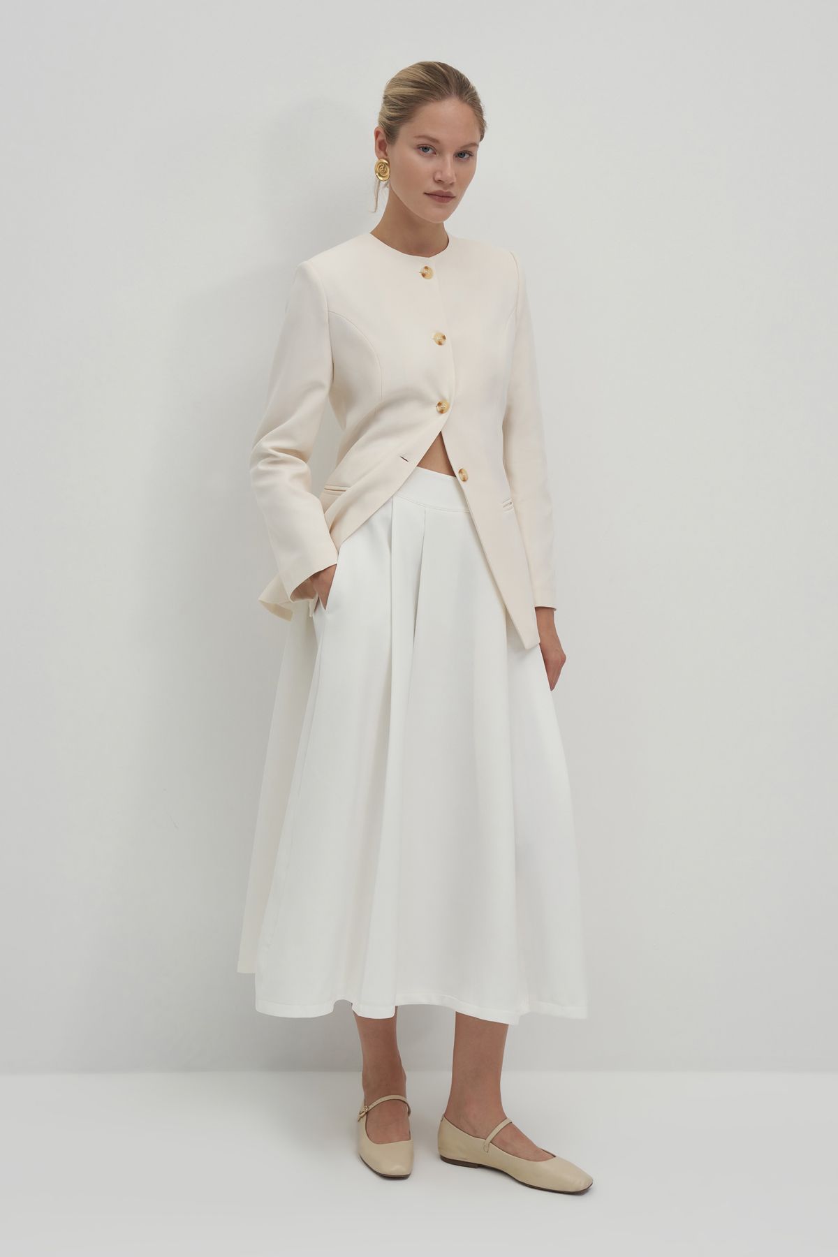 mathilda store-Női Ecru Flounce Midi szoknya 5