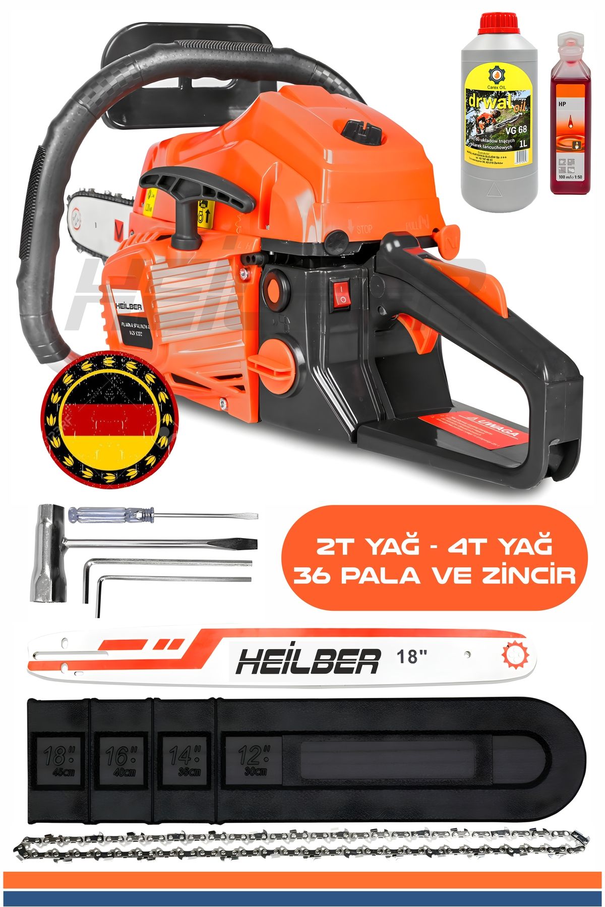 HEİLBER ALMAN 25HP/H 36'' 45CM ZİNCİRLİ BENZİNLİ TESTERE,TURUNCU ODUN KESME BIÇKI HIZAR KESME ORMAN MAKİNESİ