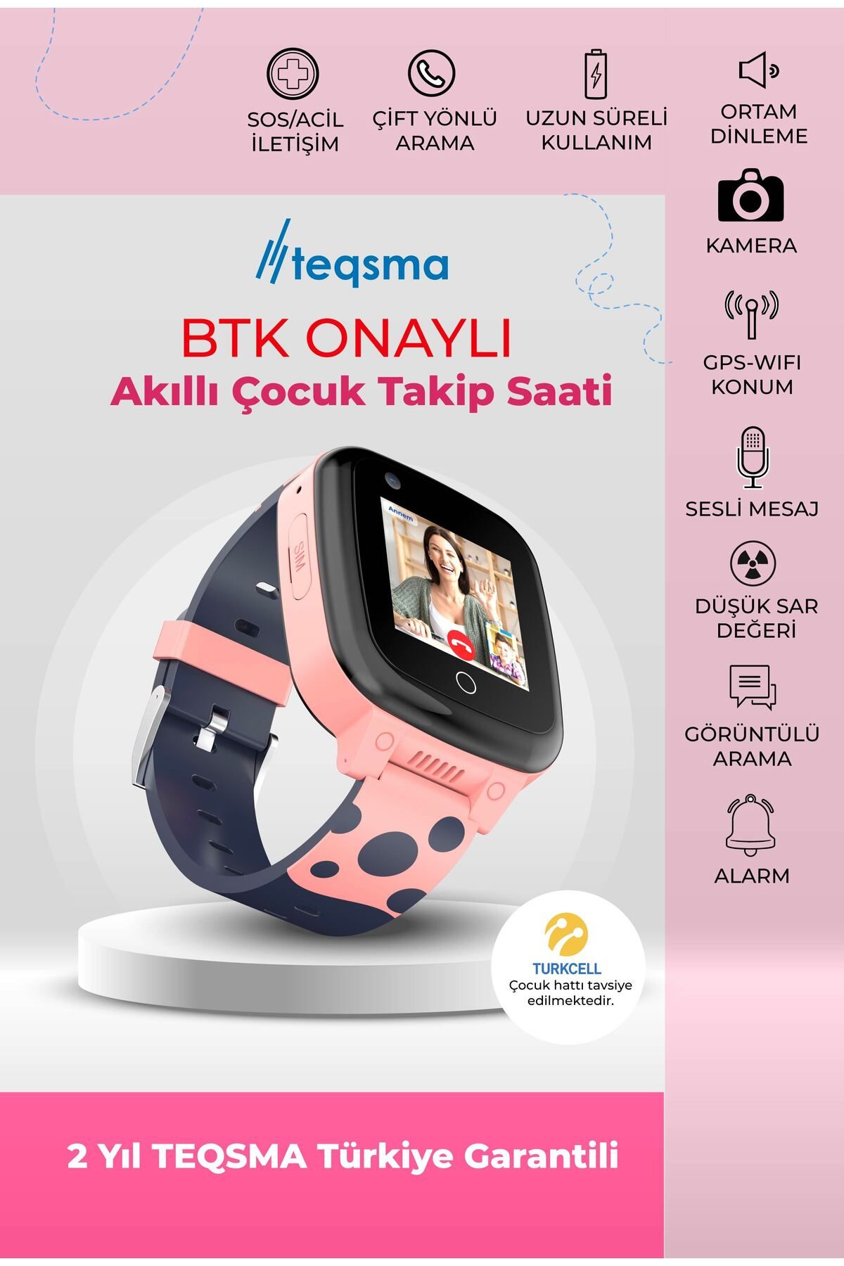 TEQSMA S25 Uz Akıllı Çocuk Saati- Sos, Gps Takibi, Görüntülü Görüşme, Btk Onaylı, Su Geçirmez 24 Ay