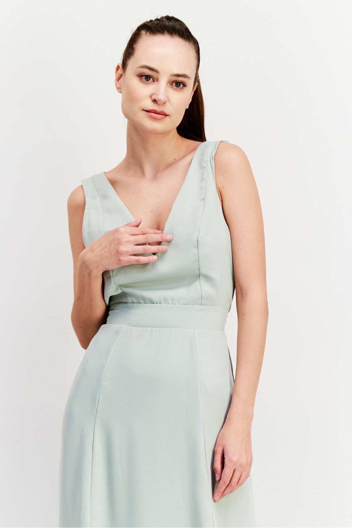 Maya Deluxe-Women Tall Solid Bridesmaid Dress, Sage Green 4