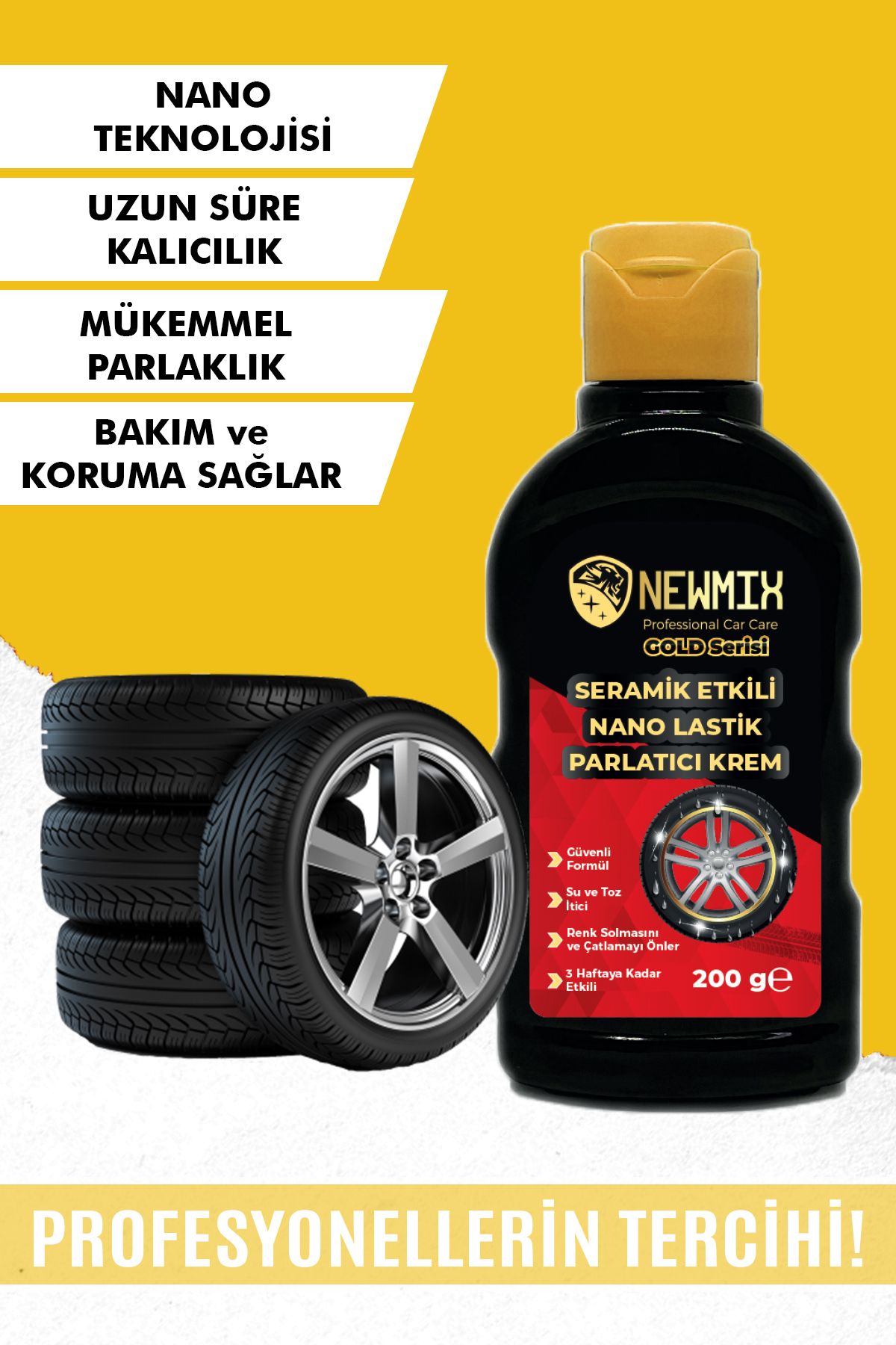 NEWMİX Seramik Etkili Gold Serisi Nano Lastik Parlatıcı Krem 200g