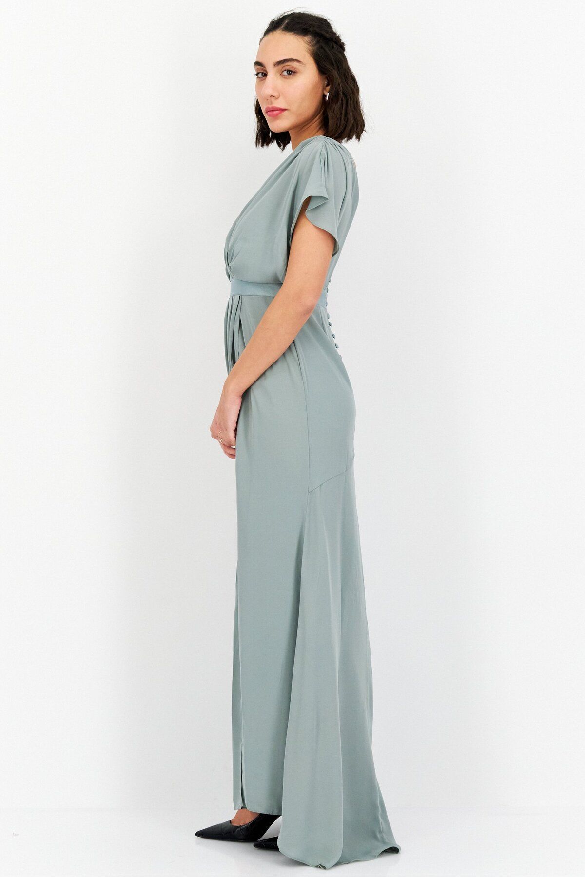 Asos Design-Women Cowl Neck Plain Bridesmaid Dress, Sage Green 4