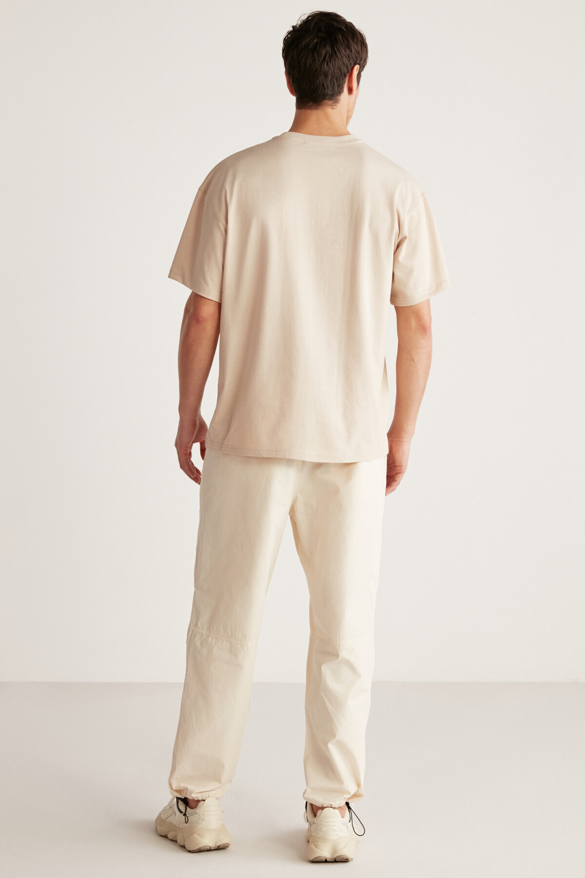 GRIMELANGE  Floraıson Erkek Bisiklet Yaka %100 Pamuk Oversize Kalıp Bej T-shirt - Görsel 5