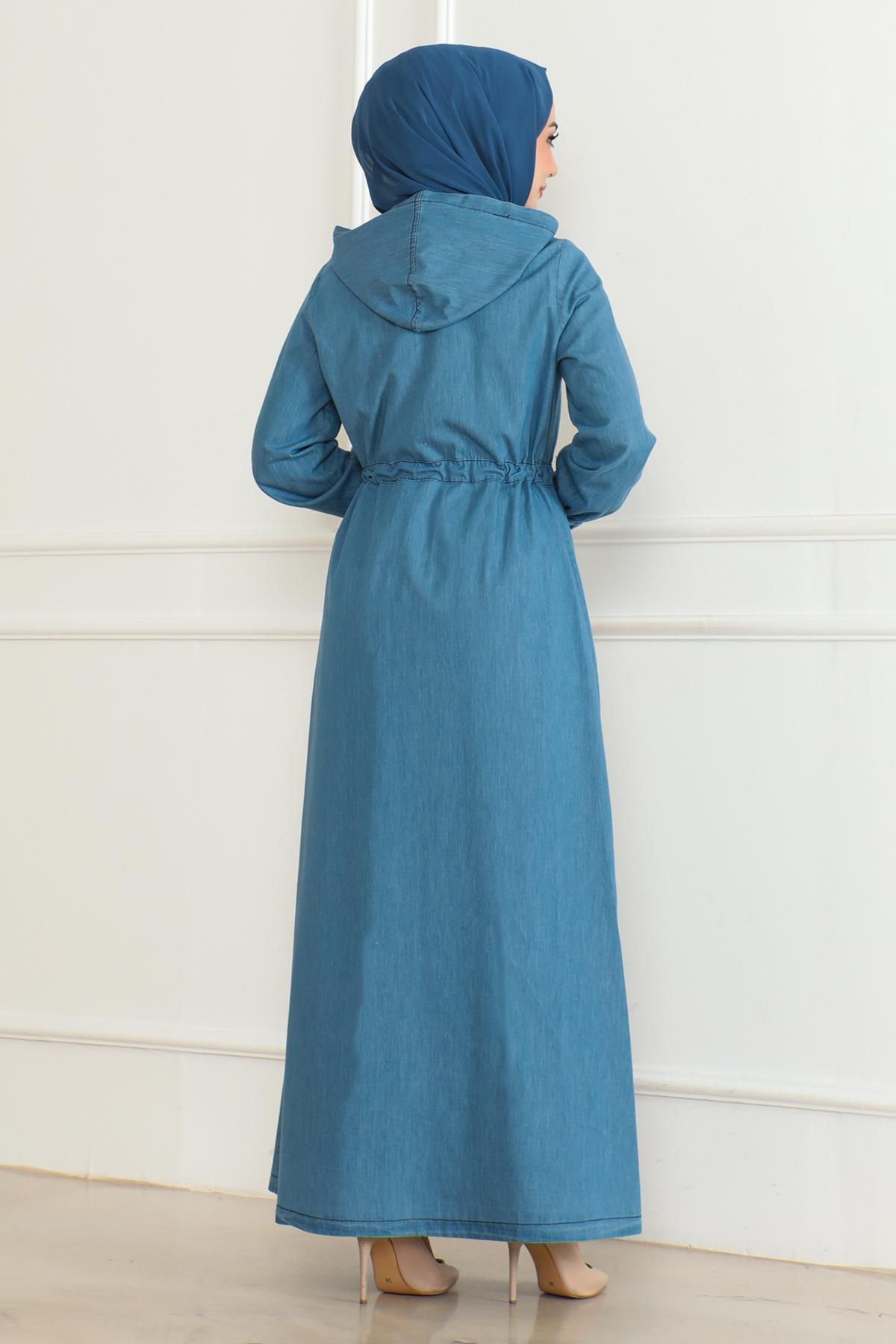 Modamihram-Ferace din denim albastru deschis - cu șireturi în talie 19226 4