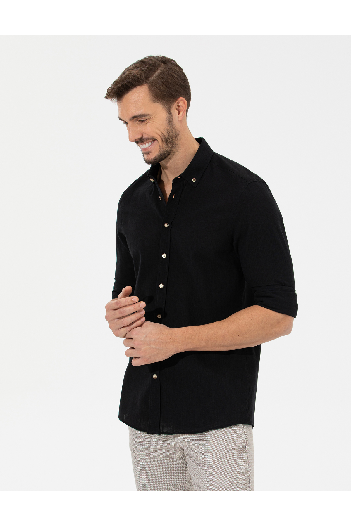 Pierre Cardin  Siyah Slim Fit Uzun Kollu Gömlek 50268183-VR046