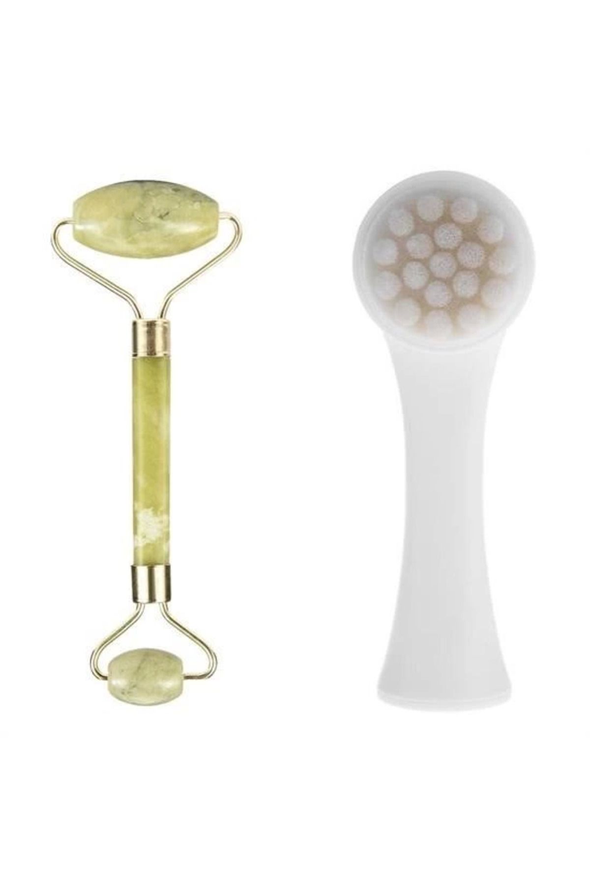 Light up 2li Set Çift Taraflı Cilt Temizleme Fırçası Ve Yeşim Taşı Çift Taraflı Cilt Masaj Aleti