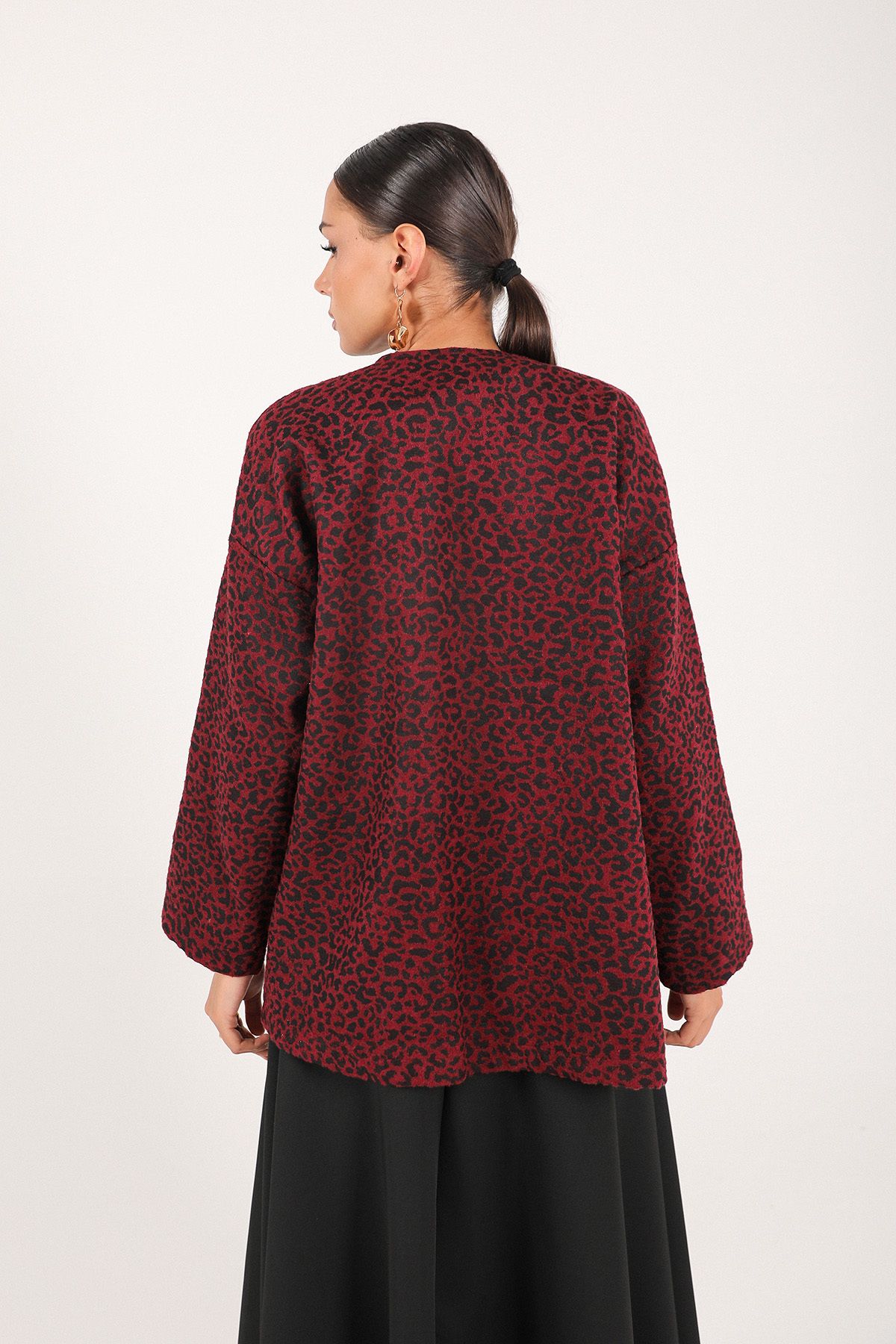 Melike Tatar-Leopard Patterned Claret Red Cap - 6-7049 6