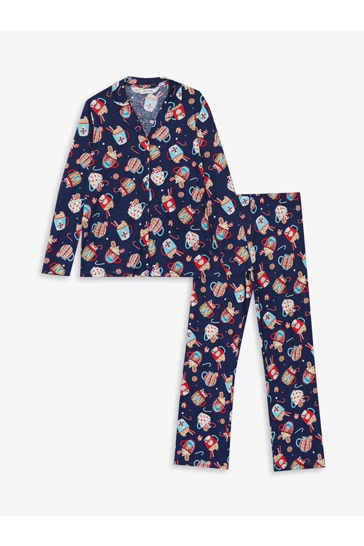 LC Waikiki-Lcw Young Navy Blue Shirt Collar Printed Women's Pajamas Set 5