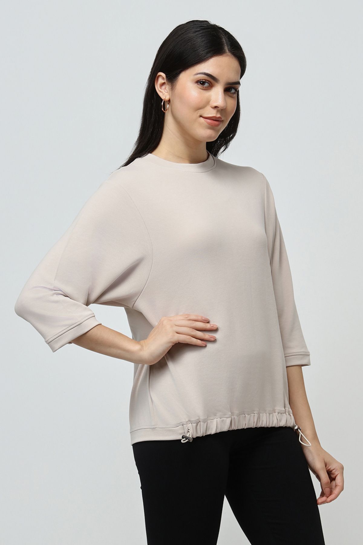RİNA-Muted Abstract T-shirt Beige 2