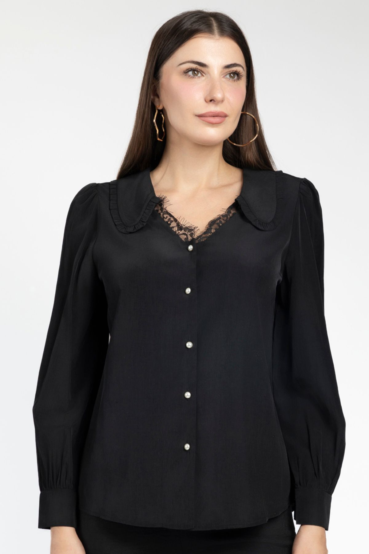 RİNA-Abstract Neutrals Shirt Black 1