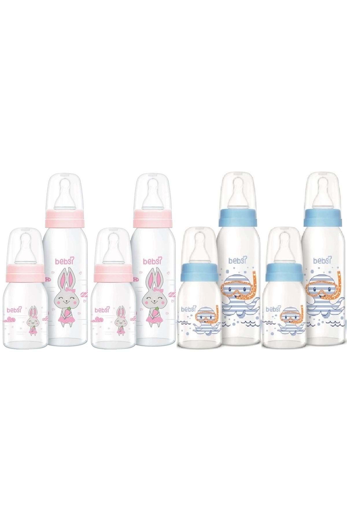 Bebsi Cam Biberon Seti (Mavi - Pembe) (250ML+125ML) (Karma 4 Lü Set)