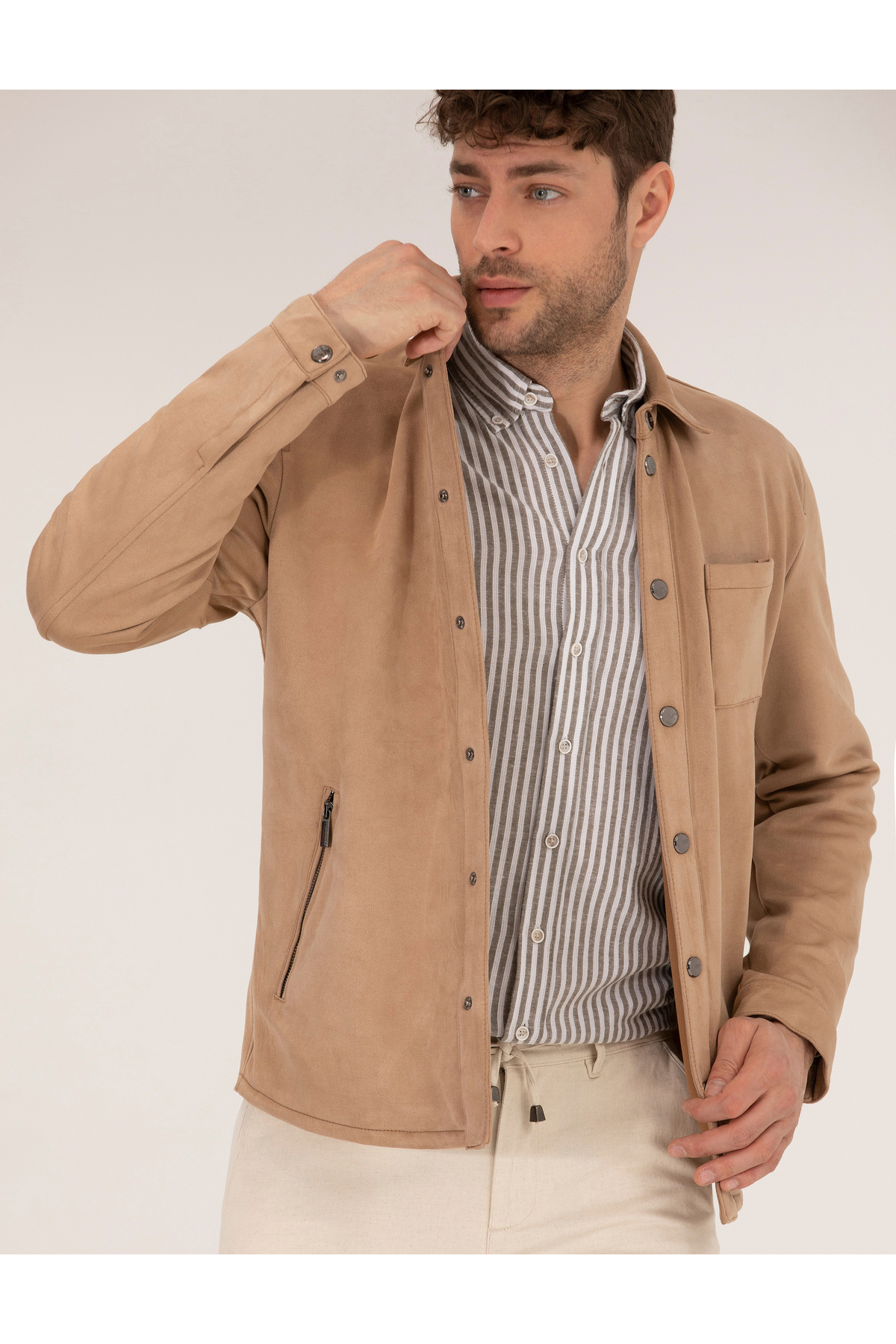 Pierre Cardin Bej Suni Deri Ceket 50273469-591 görsel 3