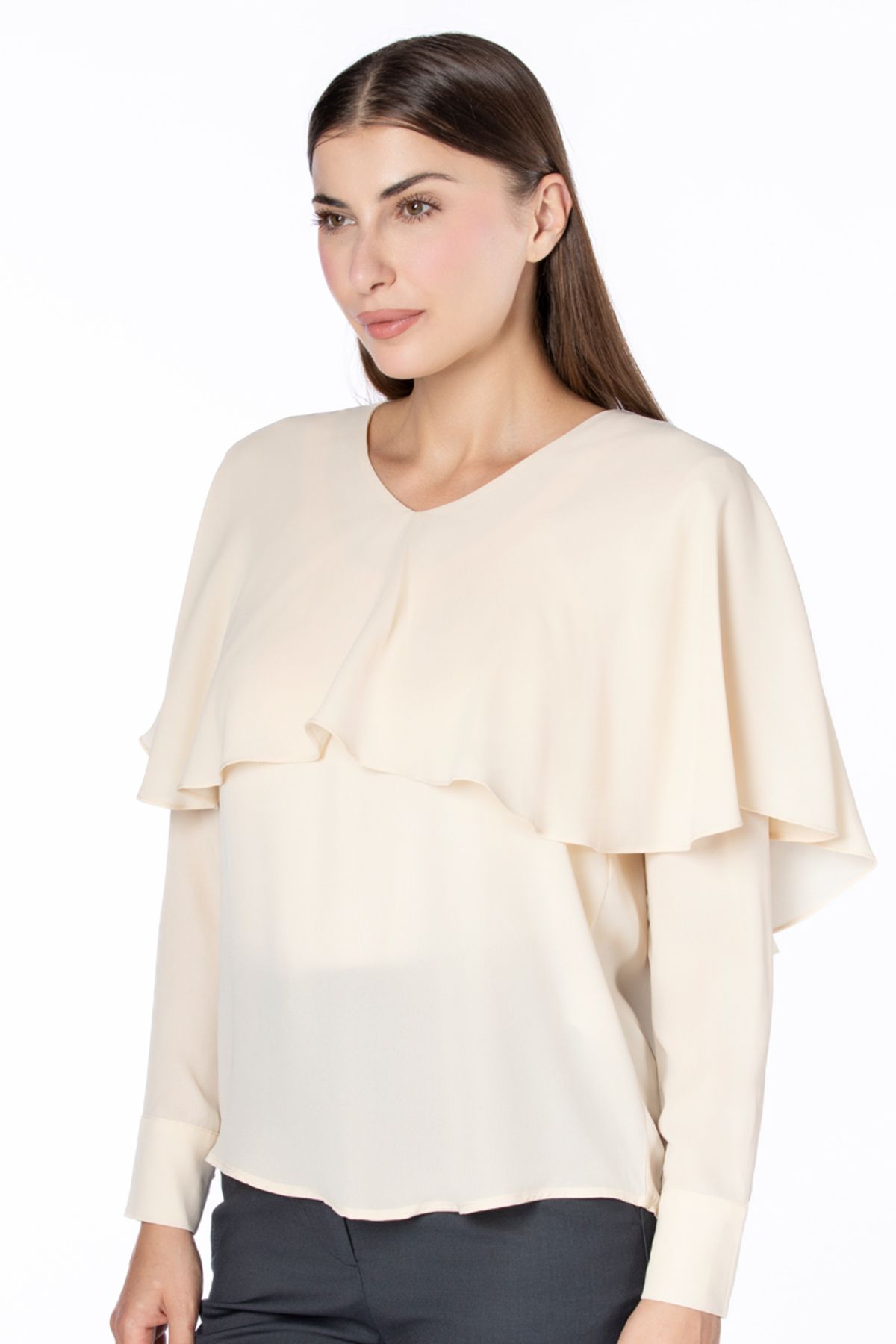 RİNA-Skm/ Back To Work Fashion Blouse Beige 2