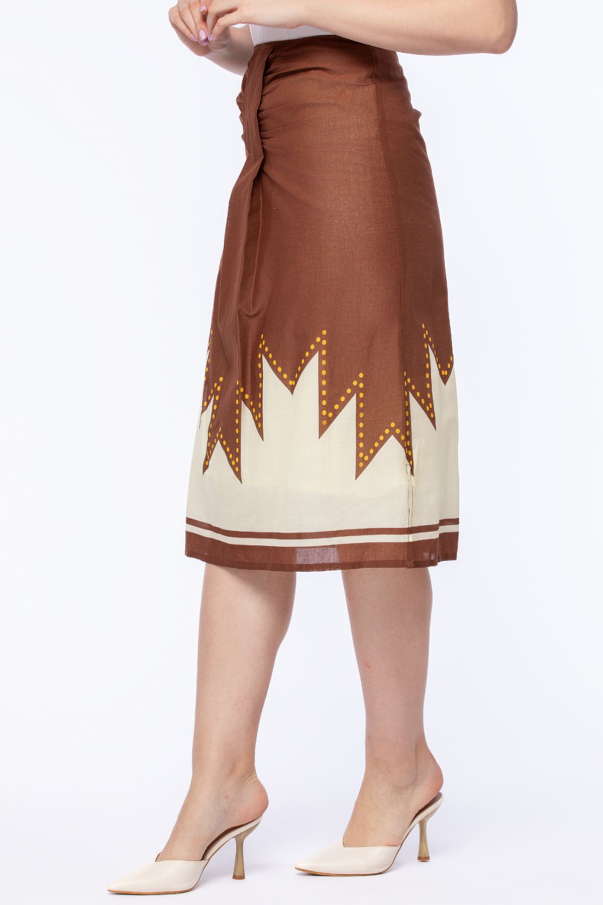 RİNA-Terracotta Sunrise Midi Skirt Brown 2