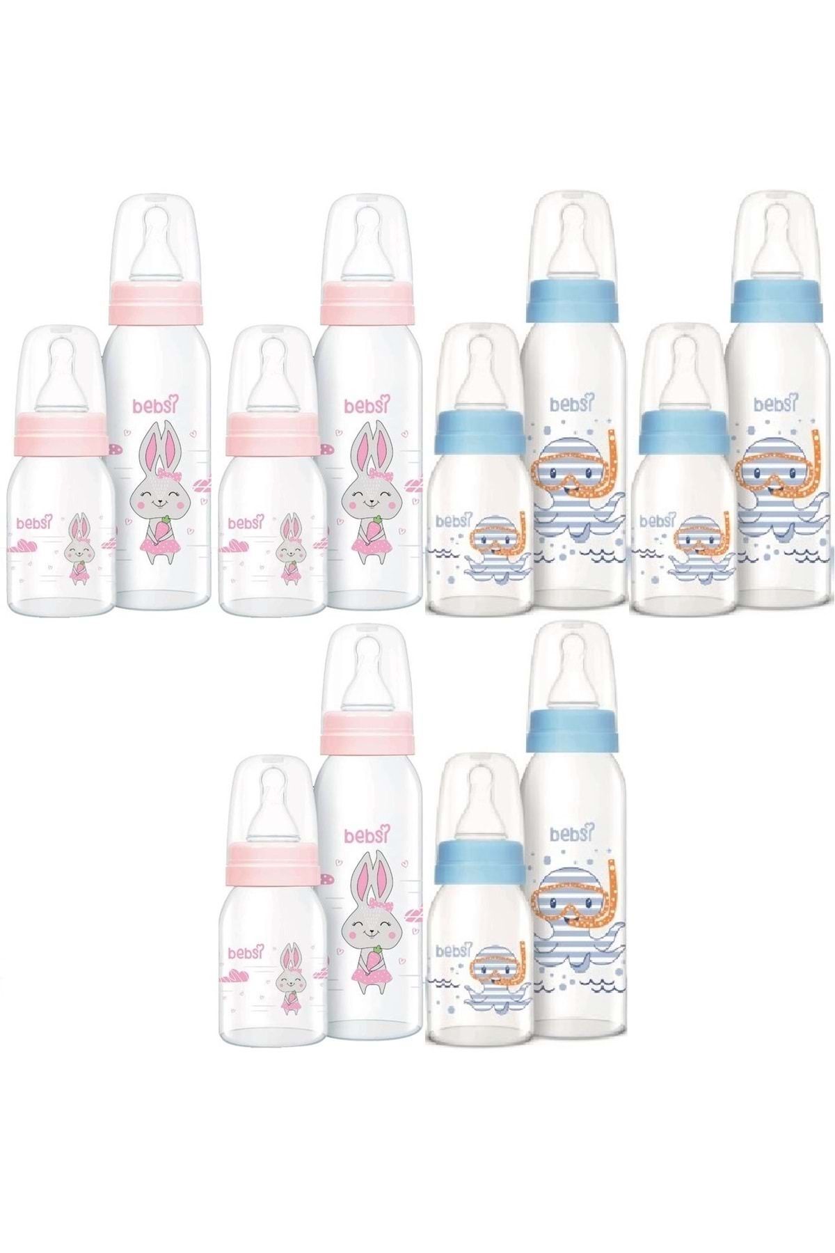 Bebsi Cam Biberon Seti (Mavi - Pembe) (250ML+125ML) (Karma 6 Lı Set)