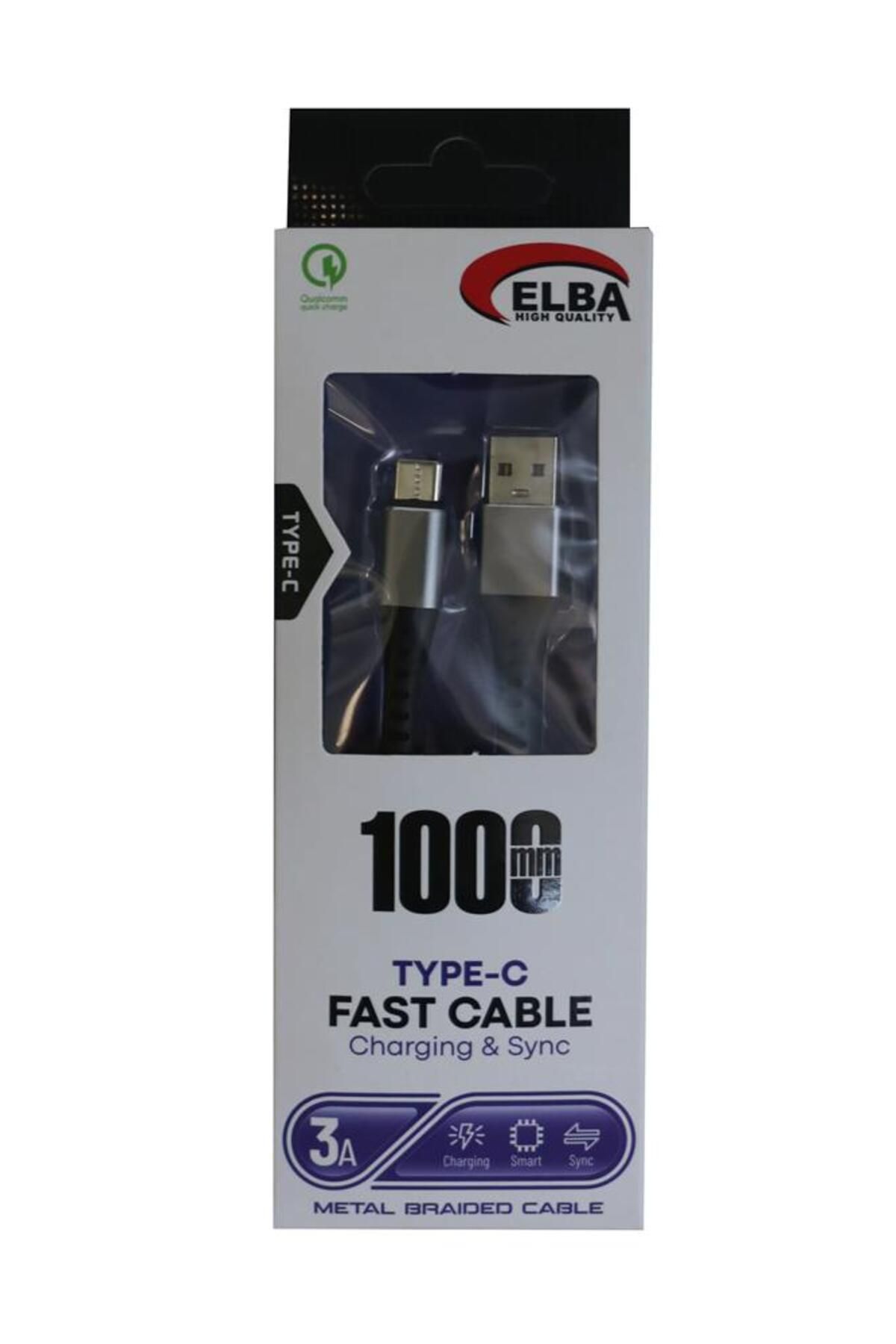 Vobotek Teknoloji Elba Elb34-Typ Type-c 1mt 3A Hızlı Şarj Hasırlı Siyah Kablo