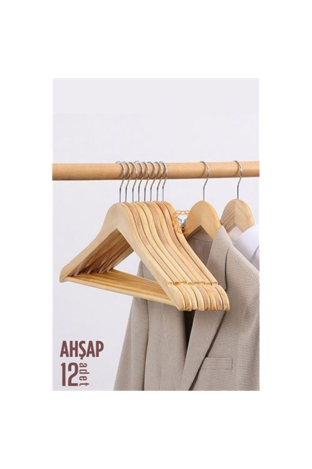 BirdoluSepet Engithalat Natural Ahşap Elbise Askısı 12 ADET Montague Design