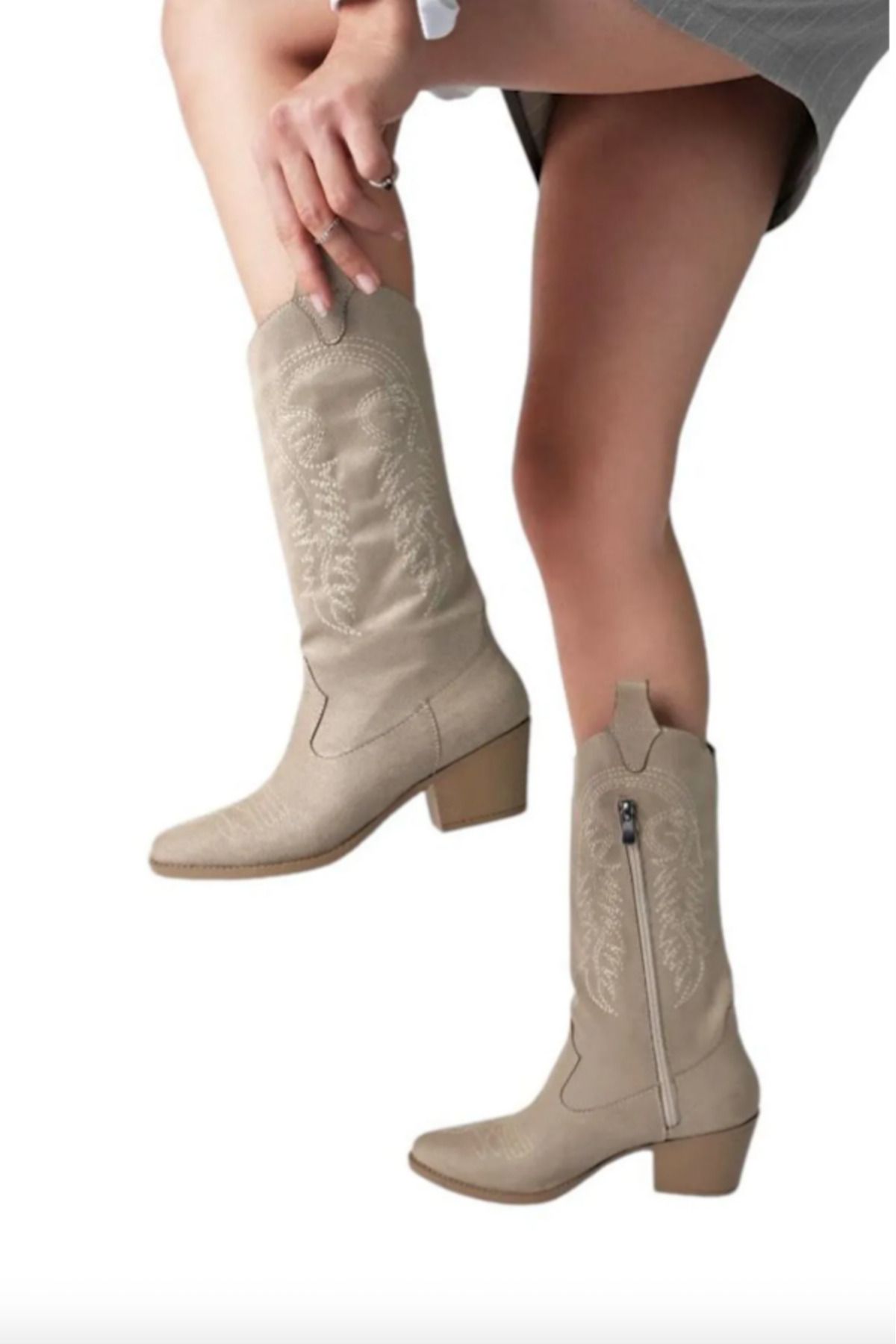 SPRING AUTUMN-Tan Skin Tan Embroidered Zipper Western Cowboy Women's Boots 3