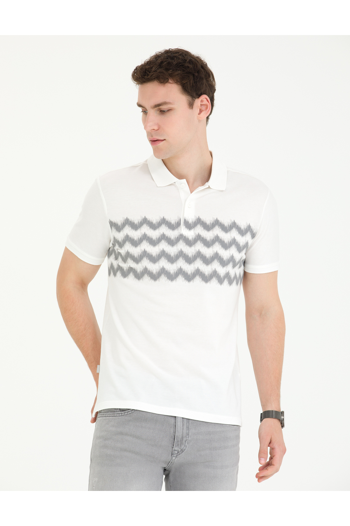 تی‌شرت اسلیم فیت خاکستری تیره ۵۰۲۷۶۲۹۶-VR080 پیر کاردین پولوشرت Pierre Cardin