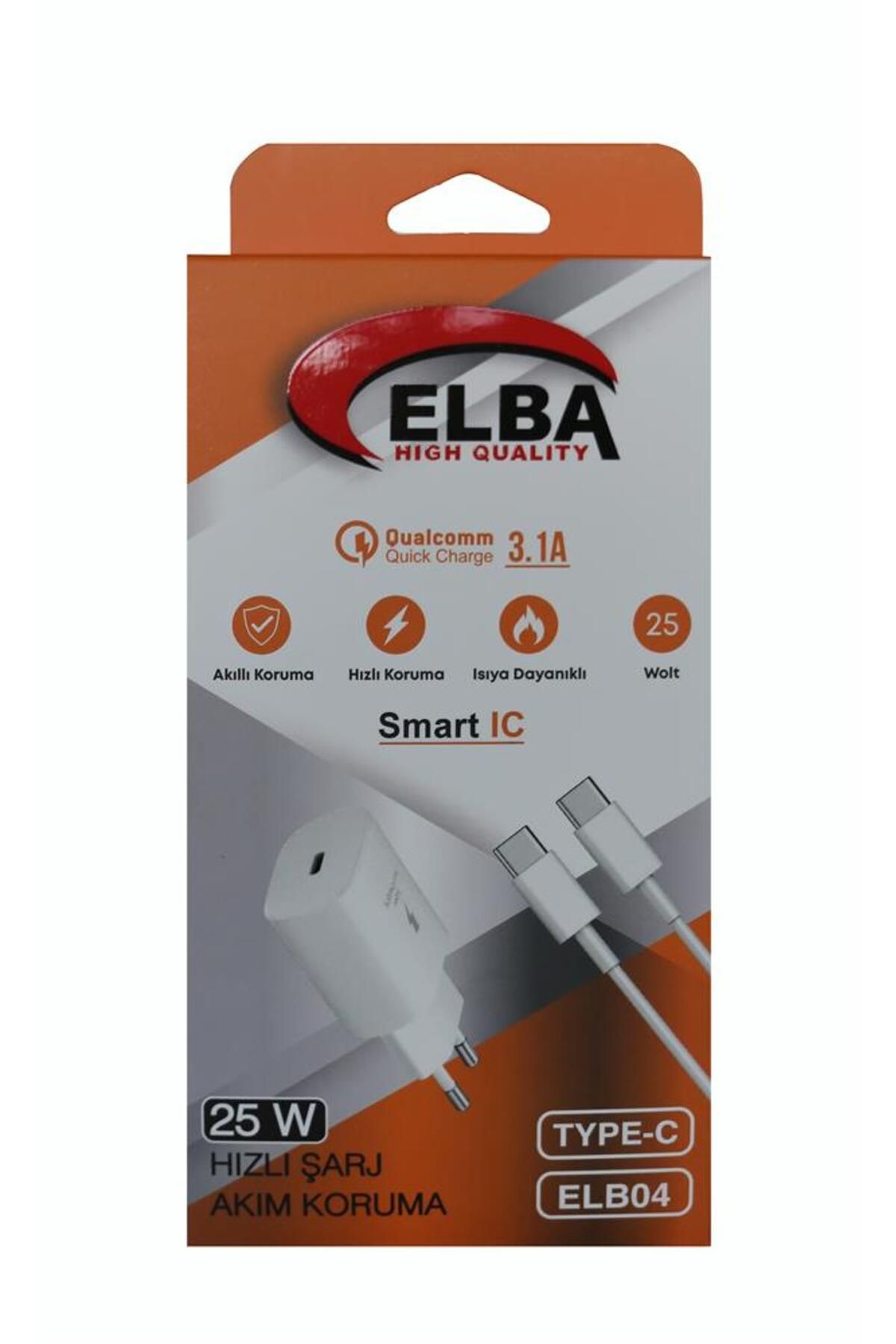 Vobotek Teknoloji Elba ELB04-PD-25WTypc Beyaz 25W Typc-e Ev Şarj Kafa+1mt Type-c To Type-c Kablo 3.1 Hızlı Şarj