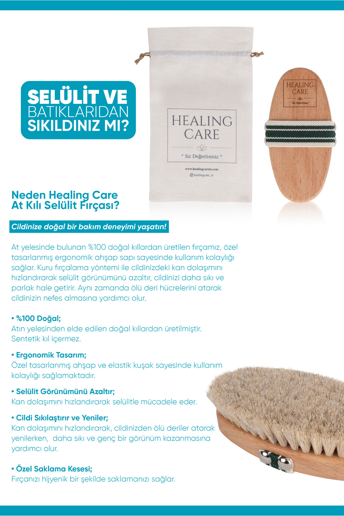 Doğal At Kılı Selülit Fırçası — Healingcare06 — تصویر 5 از 7