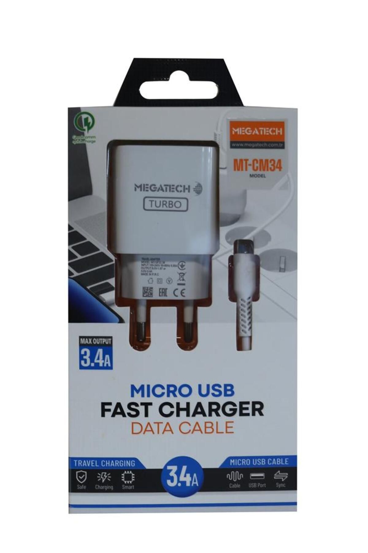 Vobotek Teknoloji Megatech MT-CM34 3.4A Micro Usb Kablo+ Ev Şarj Adaptörü Hızlı Şarj