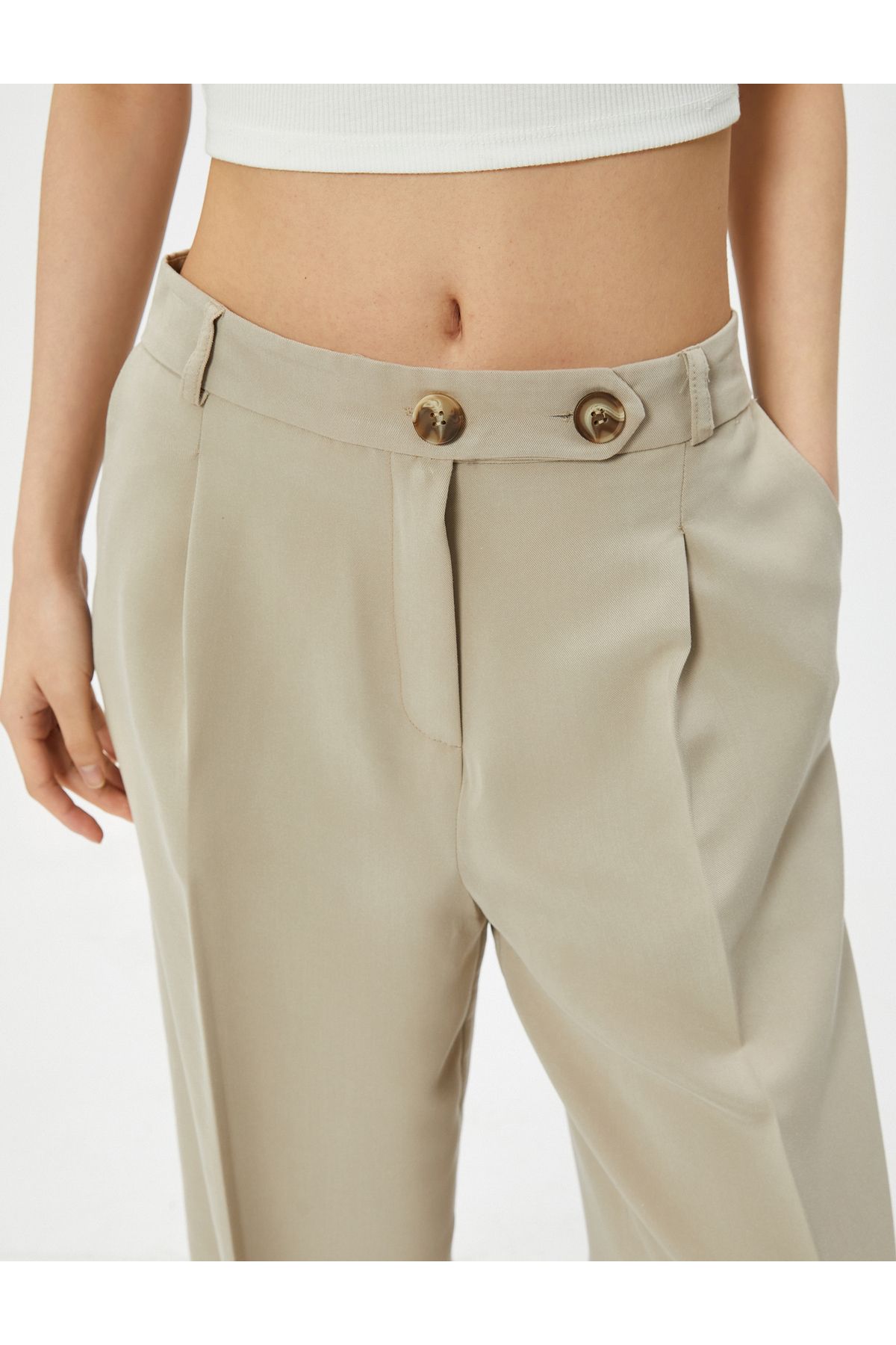 Koton-Pleated Trousers with Button Detail and Pockets 5