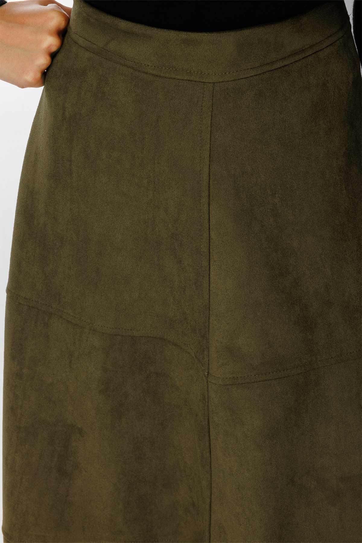 Hooopstore-Suede Suede Khaki Long Skirt 4