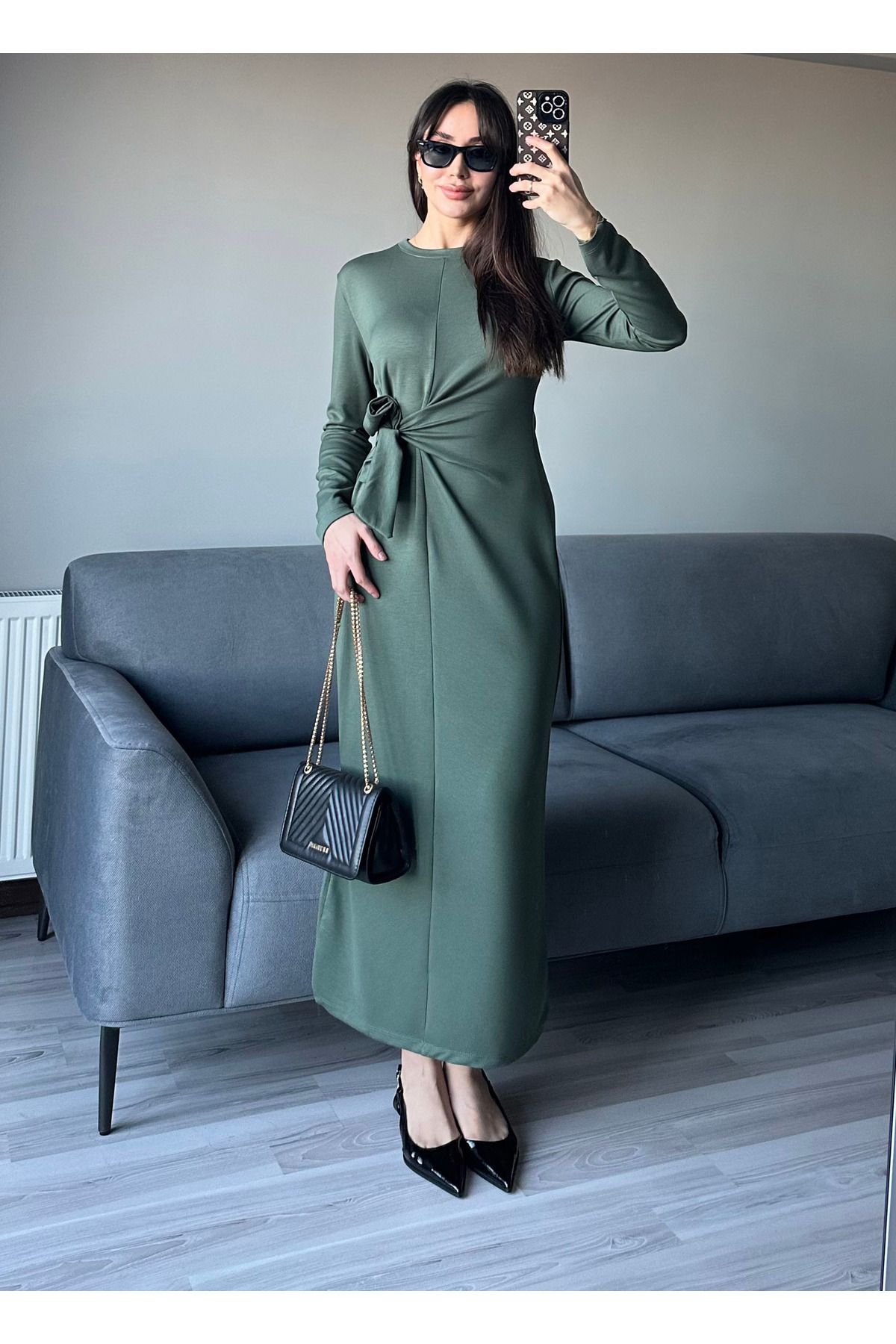 oys premium cotton fabric long maxi length dress with side belt ties pour femmes avec ceinture sur le côté
