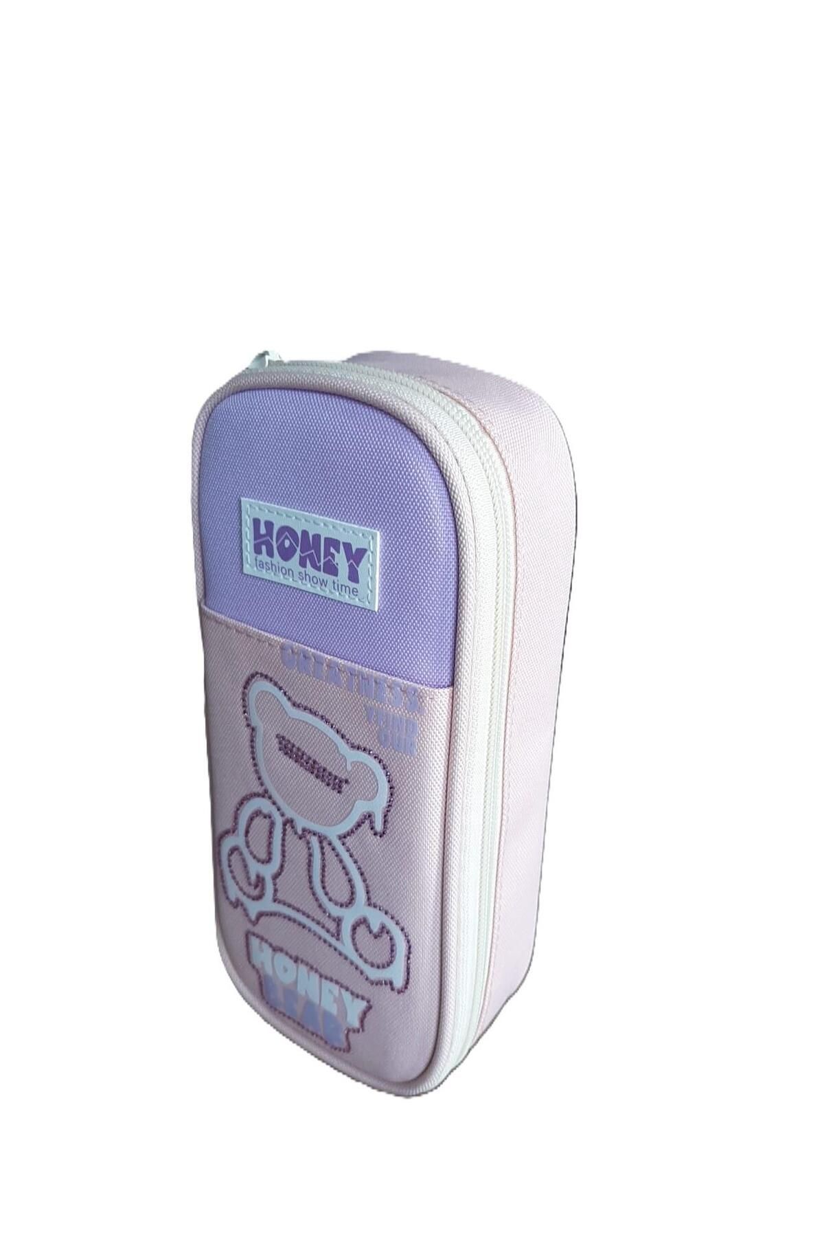 SYG-Purple Imported 1 Compartment Sequin Bear Pencil Case - Syg12Yavruağzı 3