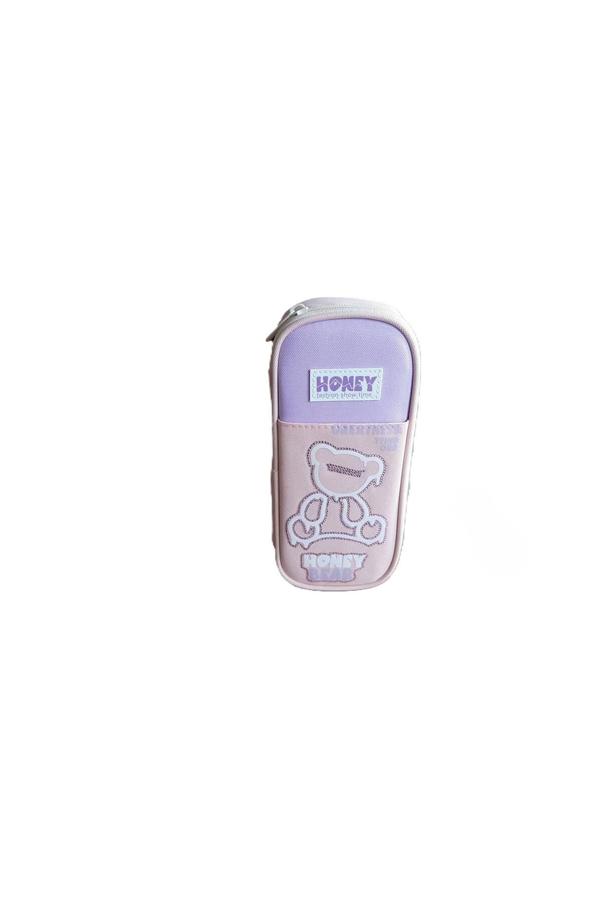 SYG-Purple Imported 1 Compartment Sequin Bear Pencil Case - Syg12Yavruağzı 2