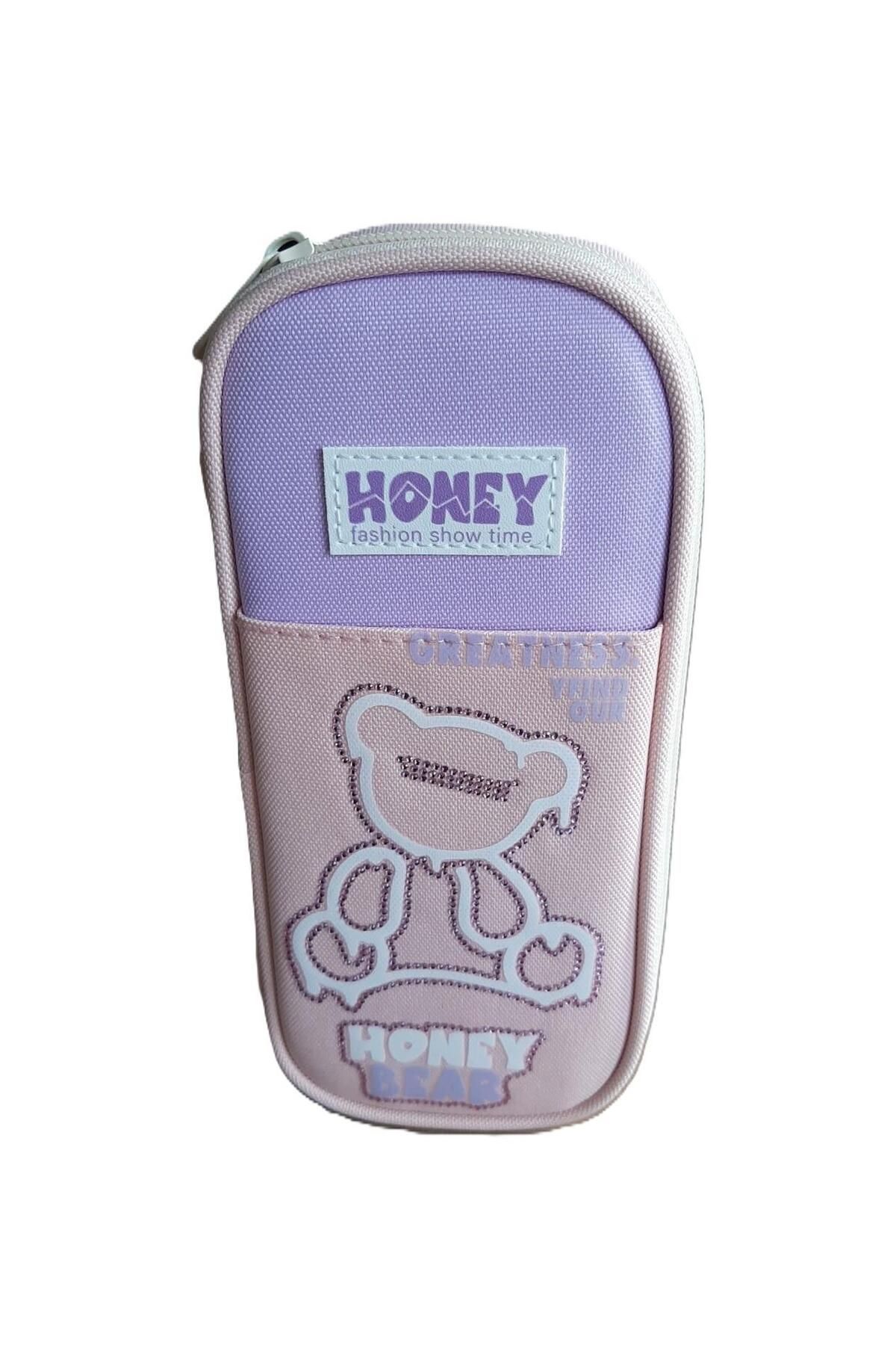 SYG-Purple Imported 1 Compartment Sequin Bear Pencil Case - Syg12Yavruağzı 1