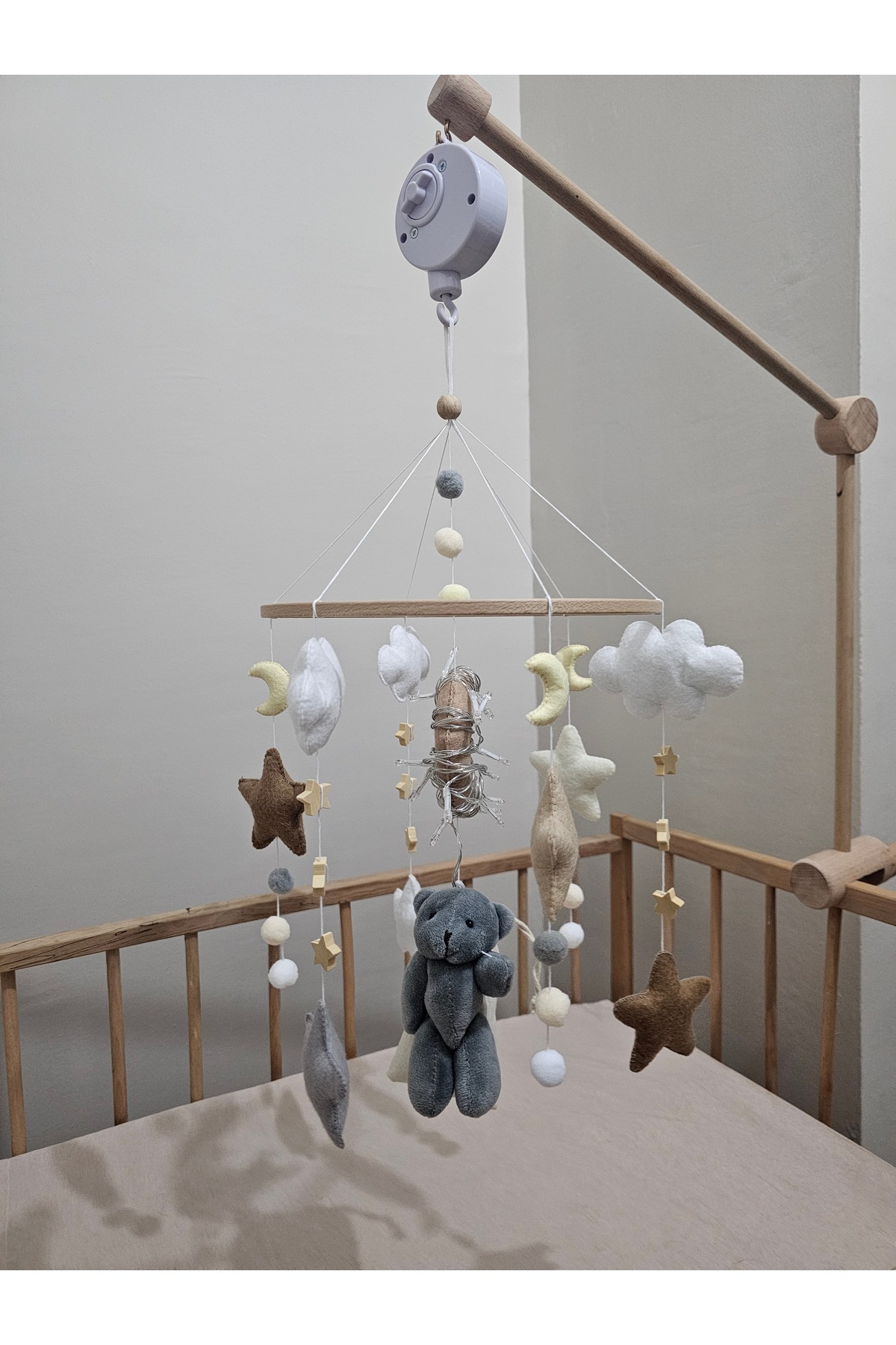 hobiimobiii IŞIKLI Müzikli Dönence Projeksiyon tavana ışık yansıtan projektör 2 kademeli bebek beşik süsü fotoğrafı 4 (önizleme)