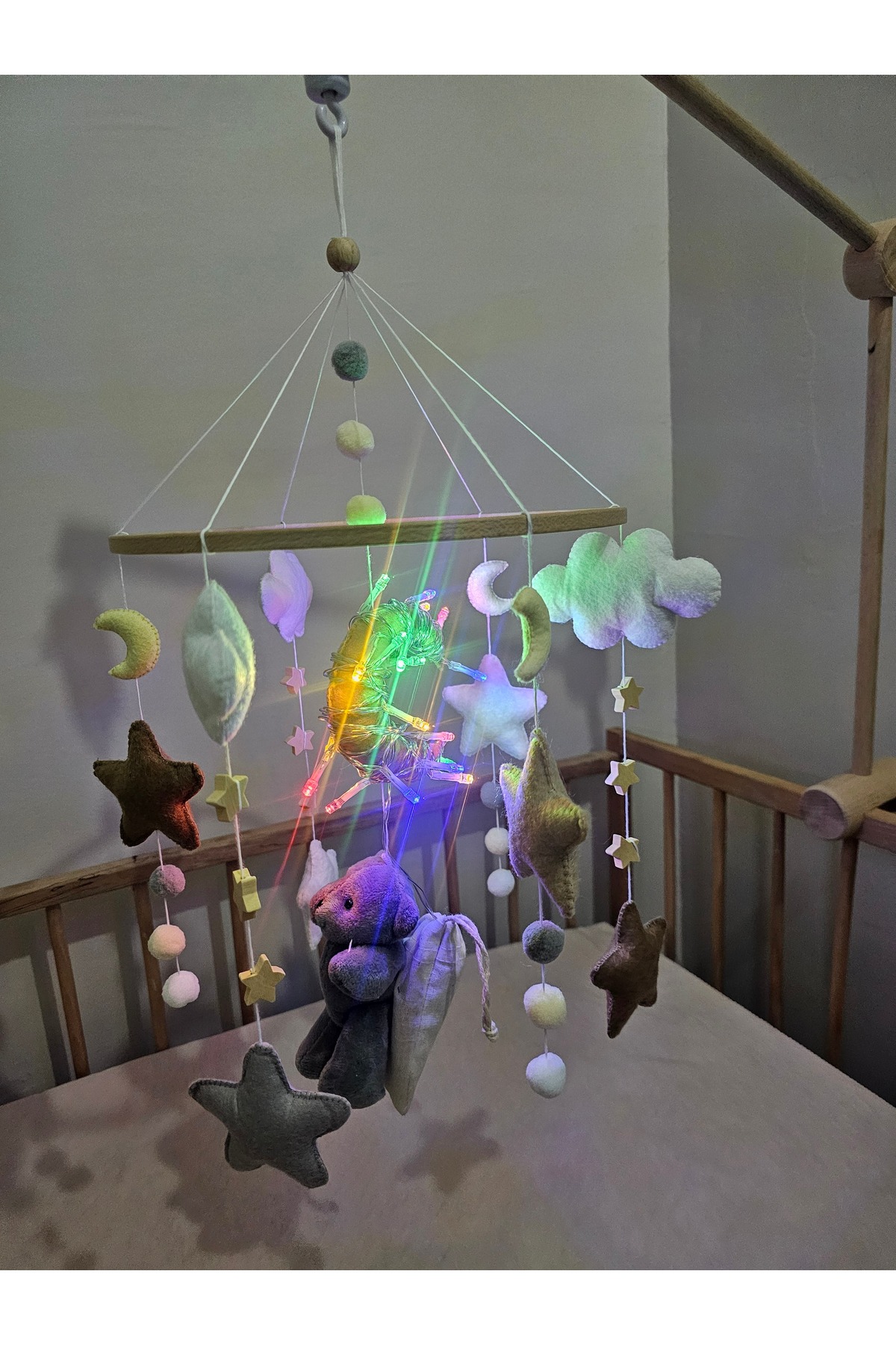 hobiimobiii IŞIKLI Müzikli Dönence Projeksiyon tavana ışık yansıtan projektör 2 kademeli bebek beşik süsü fotoğrafı 5 (önizleme)