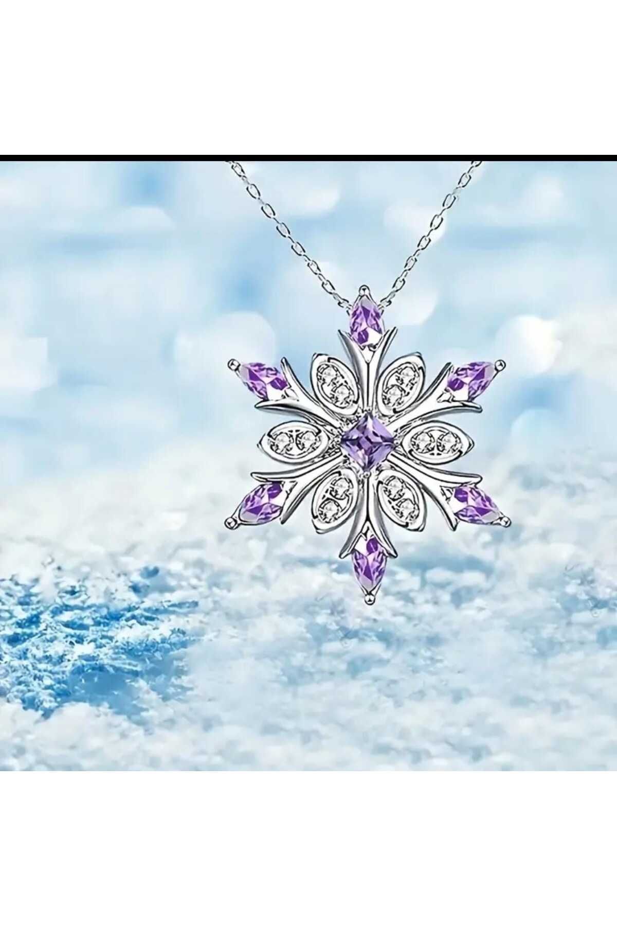 Beyna-Elegant Snowflake Necklace Crystal Stone Silver Paved Chain Necklace 4