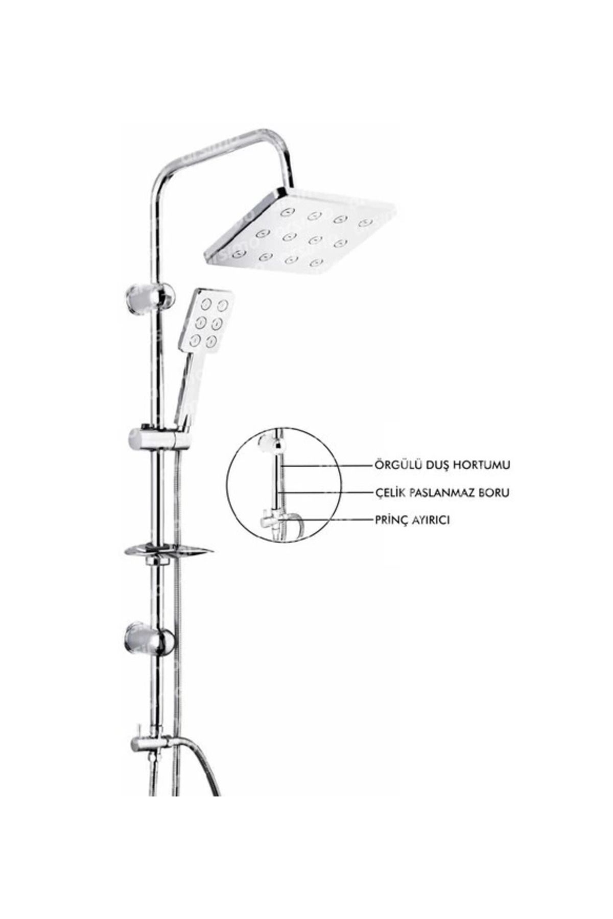 Astra Market Robot Duş Seti Krom Dikdörtgen Çok Fonksiyonlu Yağmur Robot Duş Sistemi