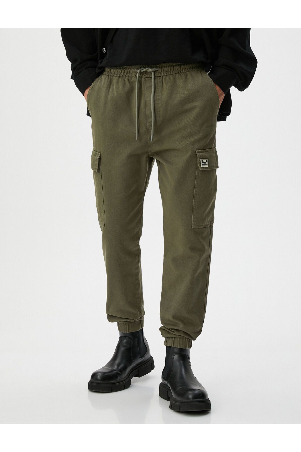 Koton-Cargo Jogger Pants with Lace-up Waist Pocket Label Printed Cotton 3